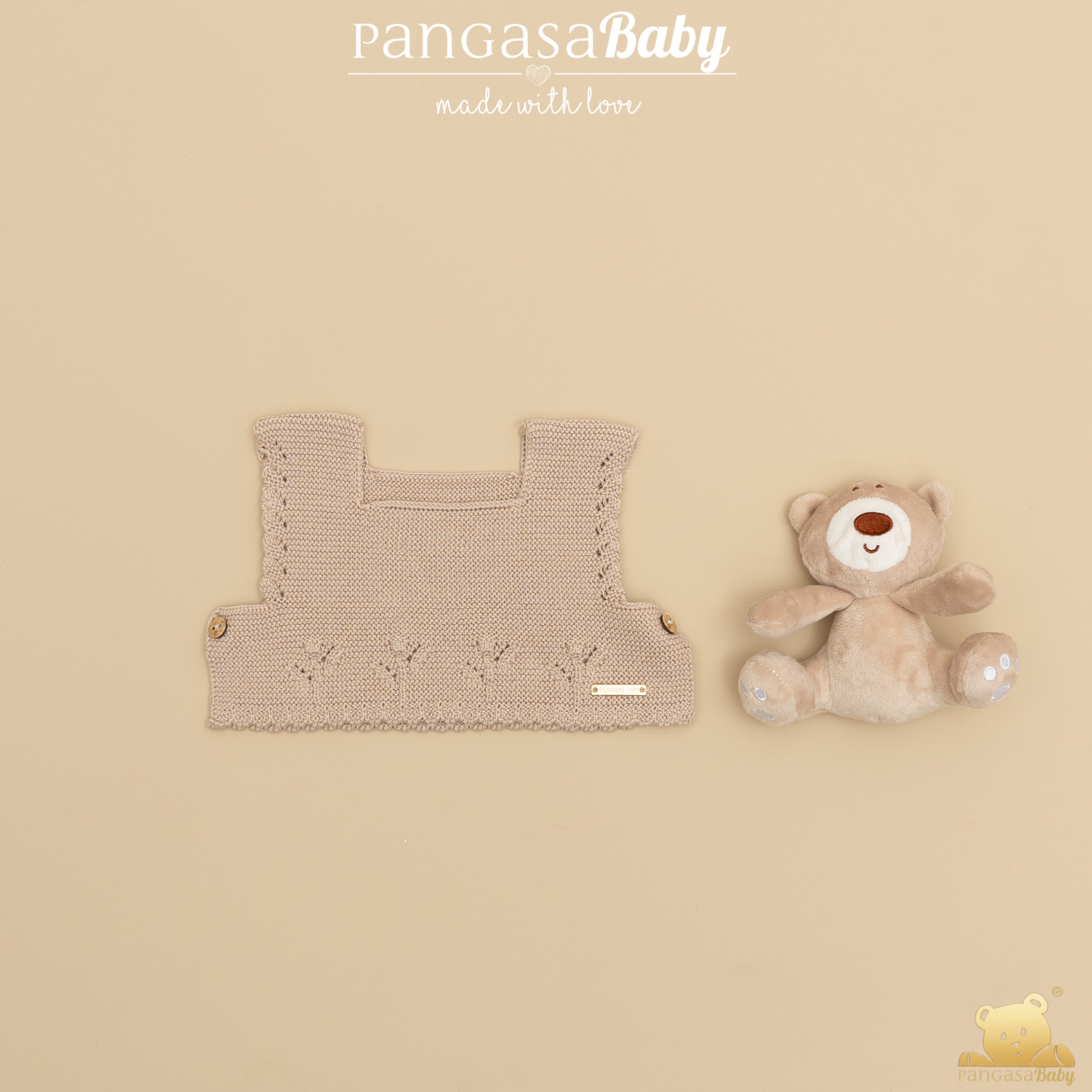 Fofo estampado vichy com colete de malha camel da Pangasa