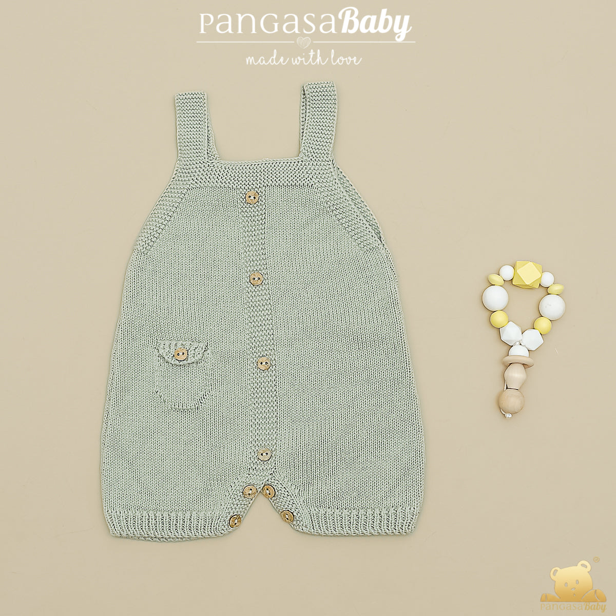 Jardineira curta em malha verde Pangasa