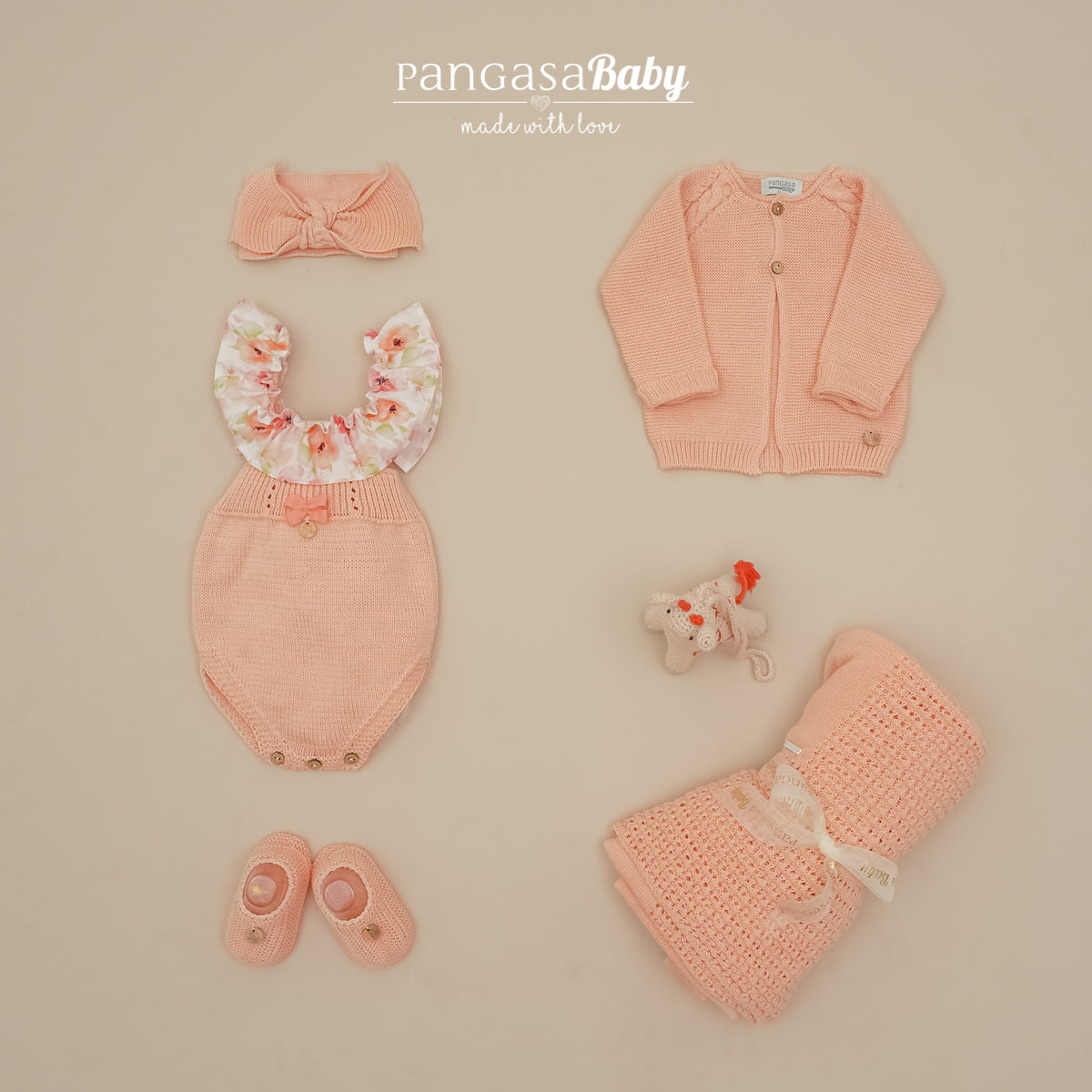 Fofo em malha com folho estampadao da Pangasa "Peach"