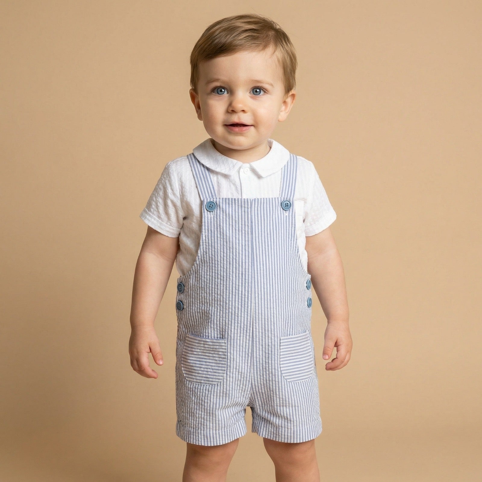 Conjunto camisa branca e calção de peito as riscas azul Fina Ejerique"NAVY"