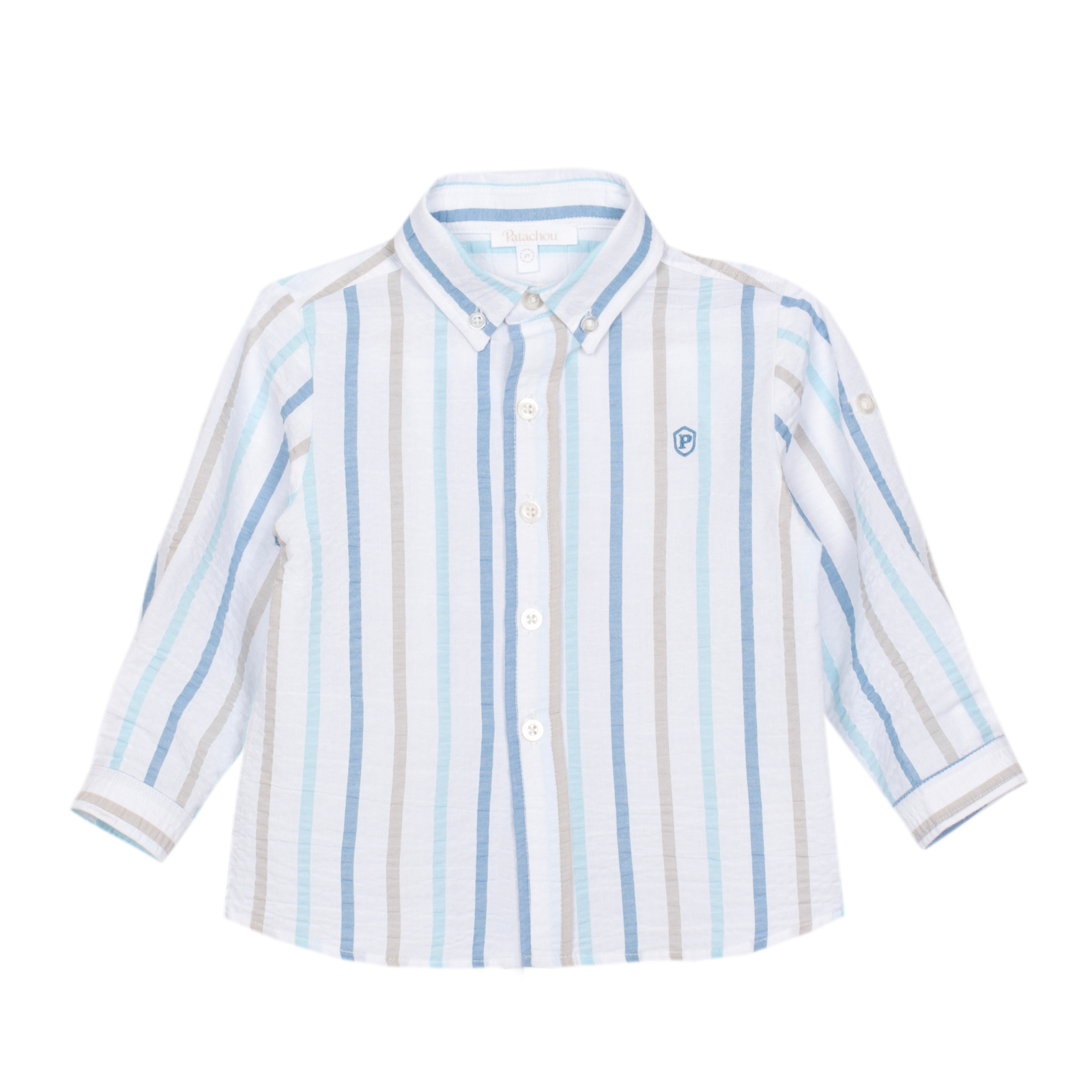 Conjunto camisa as riscas e calção branco da Patachou "Soft Blue"