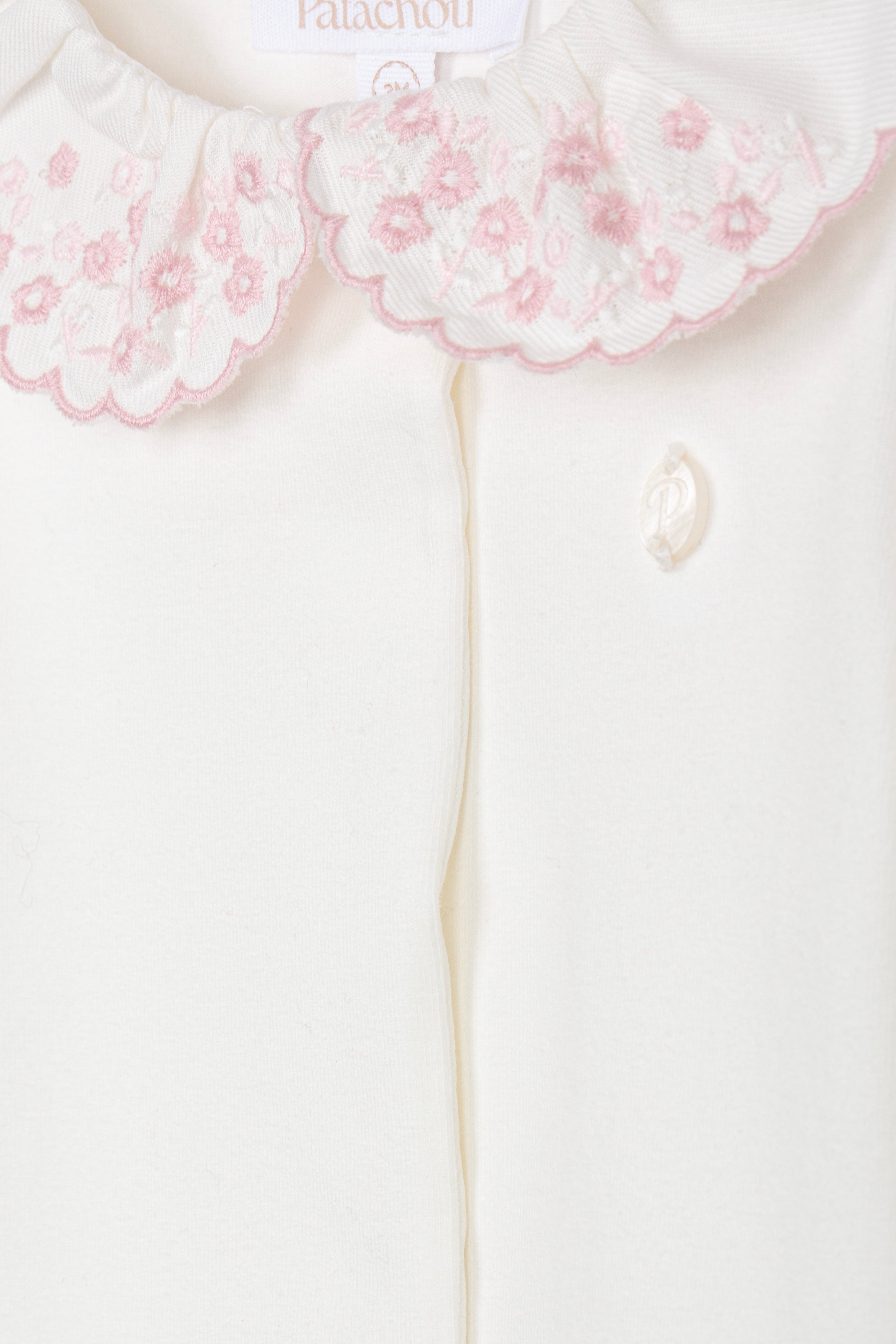 Body cru com gola bordada em rosa "Sweet pink"