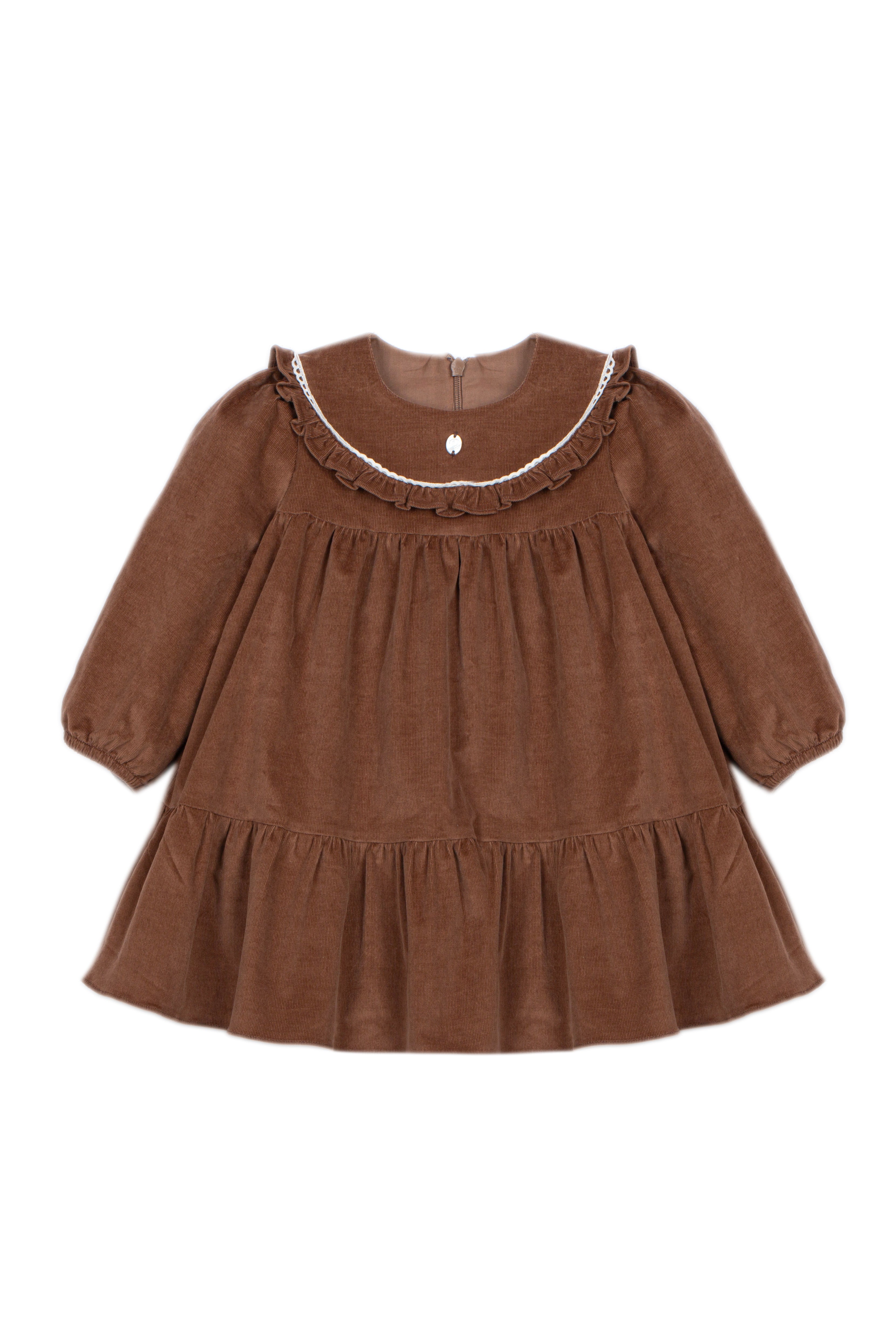 Vestido de bombazina castanho para menina da Patachou