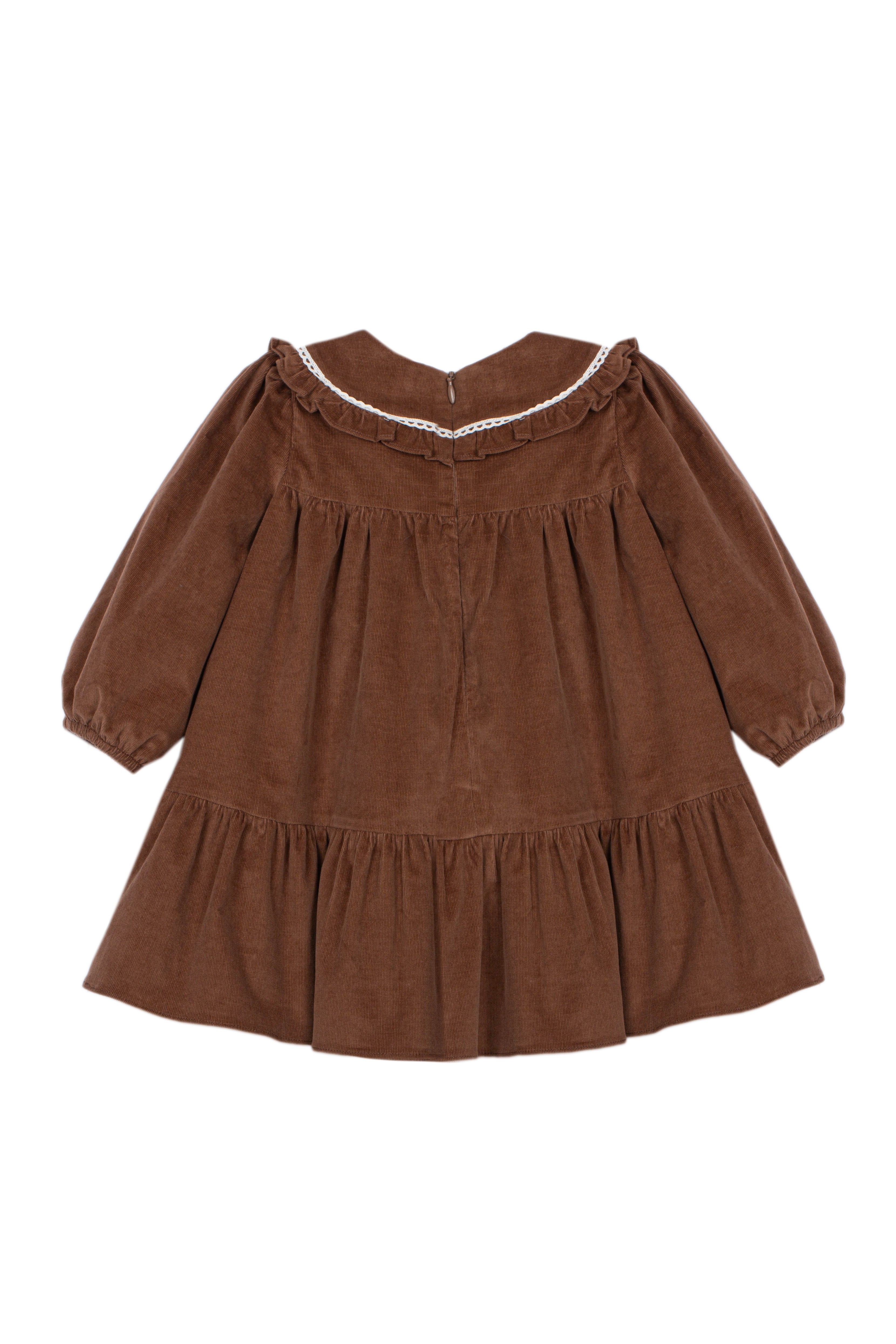 Vestido de bombazina castanho para menina da Patachou