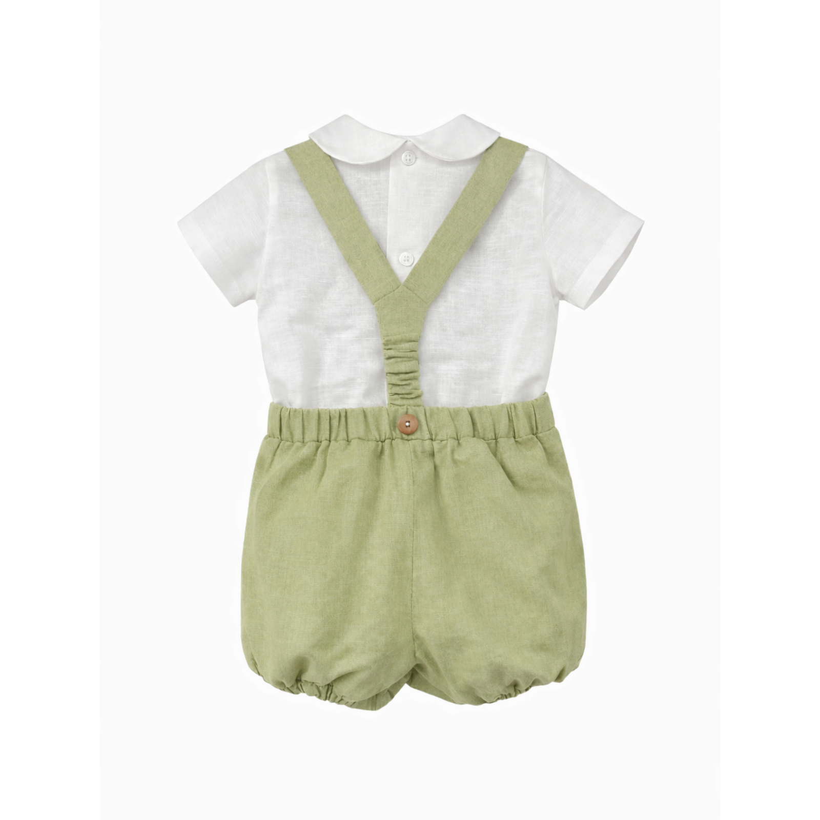 Conjunto blusa e calção de linho verde pistachio com alça da Niseret