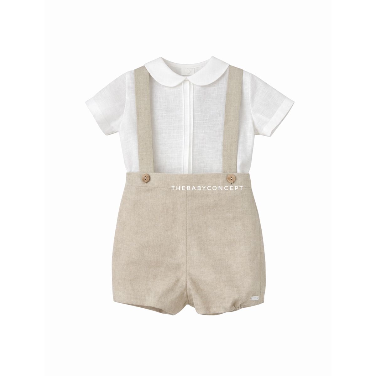 Conjunto blusa e calção de linho bege com alça da Niseret