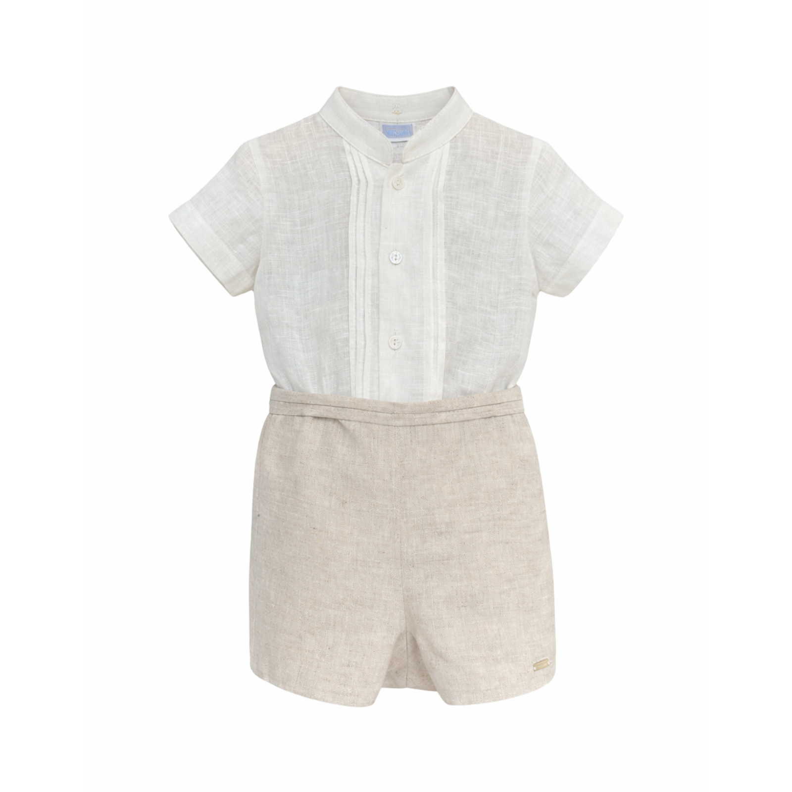 Conjunto camisa e calção em linho bege para cerimonia da Niseret