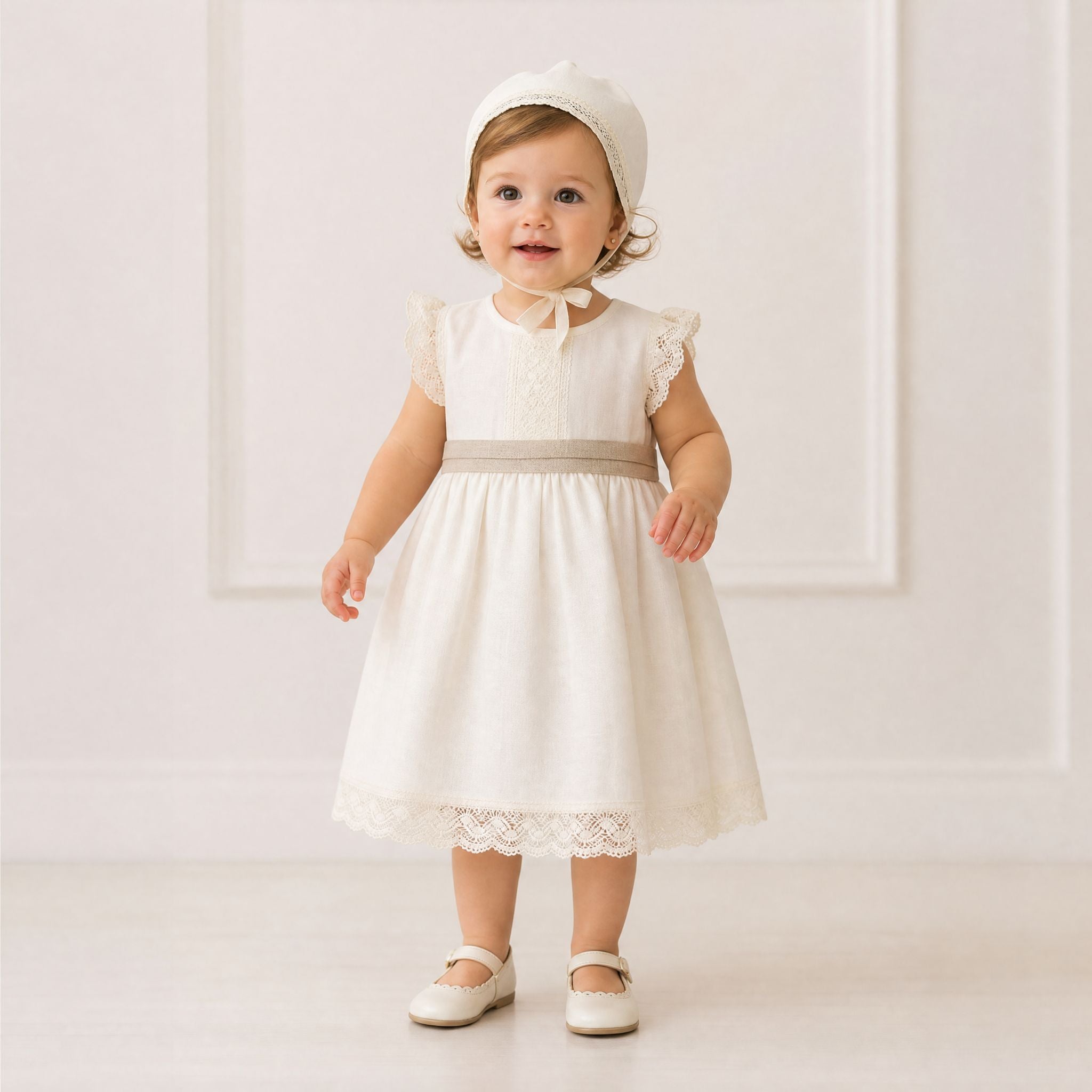 Vestido com faixa bege cerimónia da Niseret