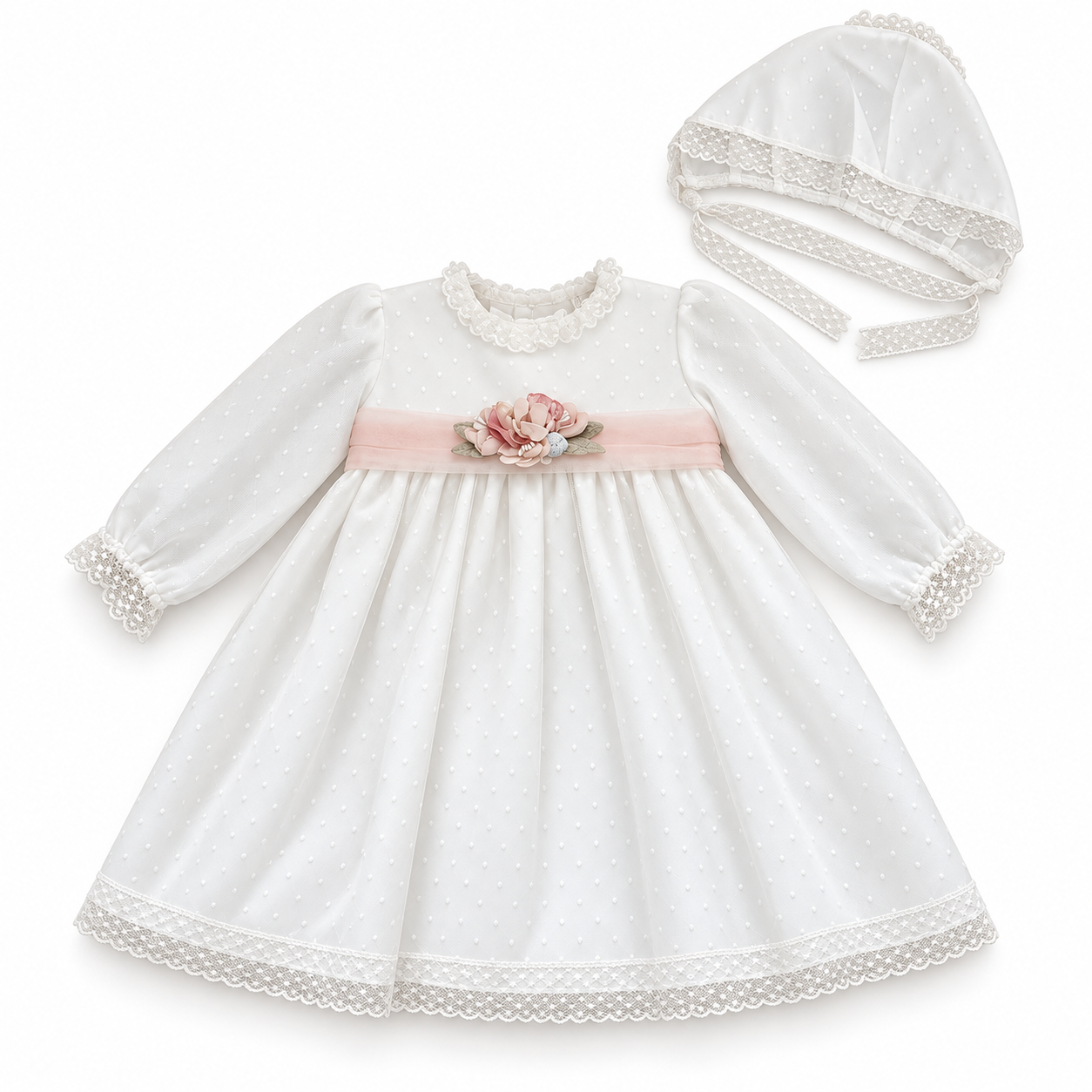 Vestido em tule com faixa rosa para cerimónia da Niseret