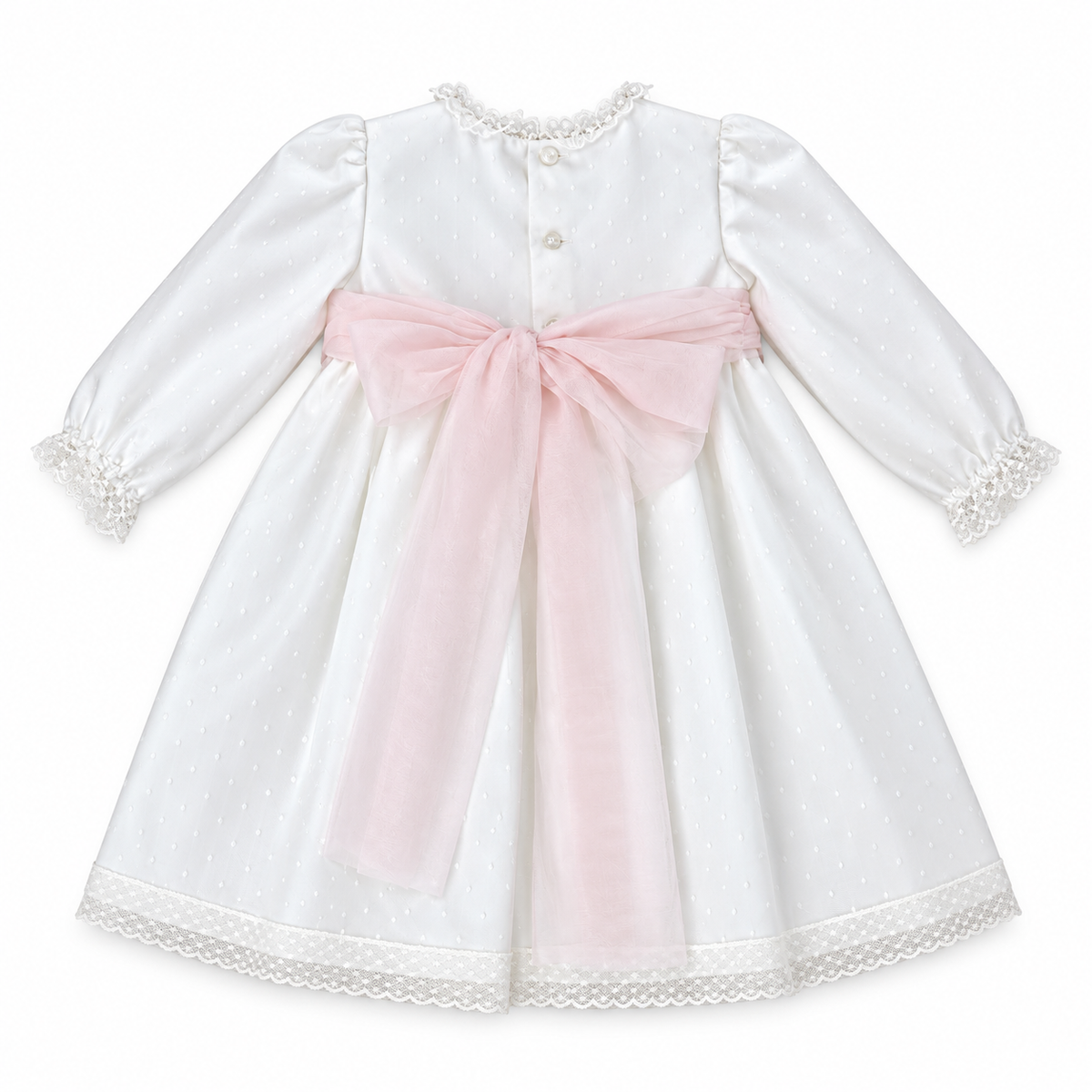 Vestido em tule com faixa rosa para cerimónia da Niseret