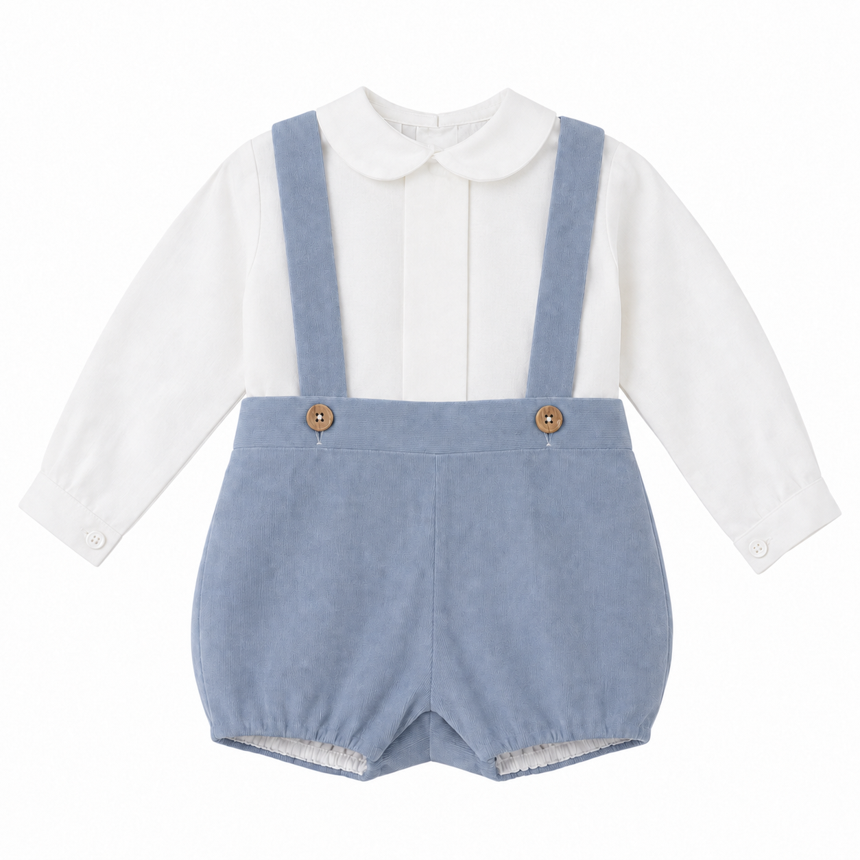 Conjunto blusa e calção com alça azul para cerimónia da Niseret