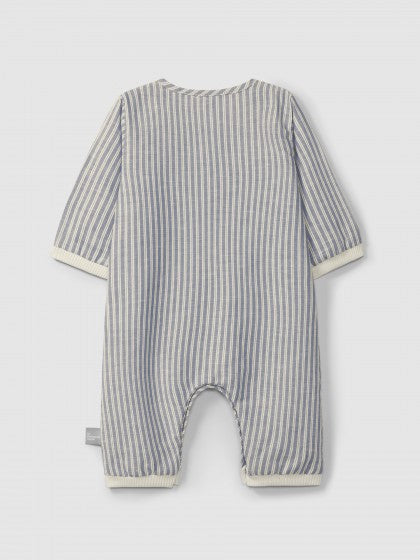 Macacão trespassado em tecido de riscas da Snug