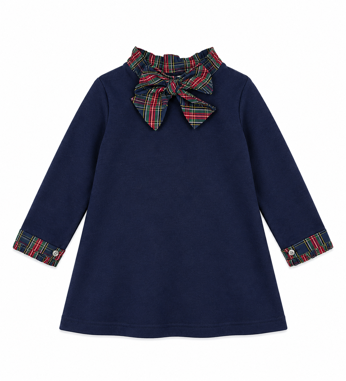 Vestido de malha azul com gola xadrez para menina da Fina Ejerique