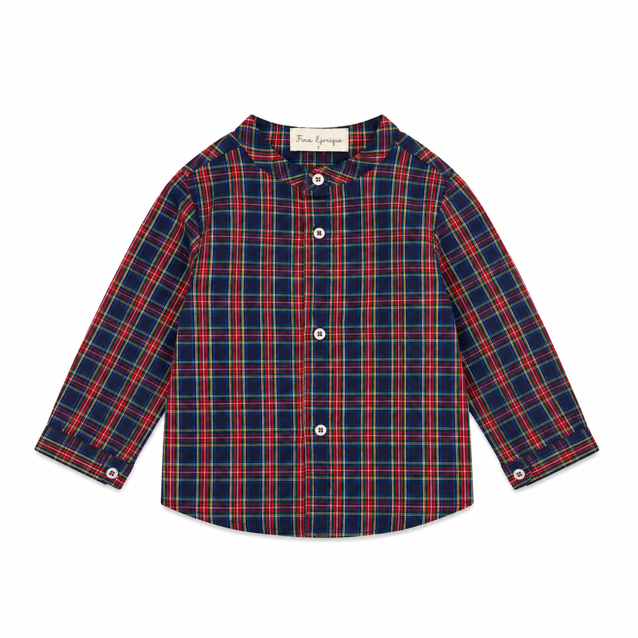 Conjunto camisa xadrez vermelha e azul-marinho calça bege menino da Fina Ejerique "CHRISTMAS"