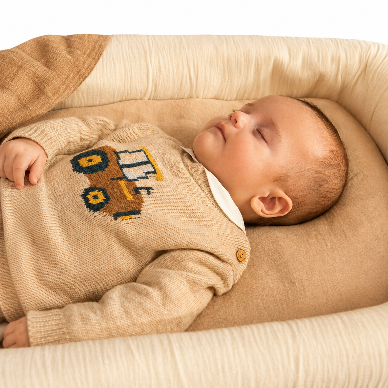 Camisola bege tricotada com intarsia figurativa da Laranjinha