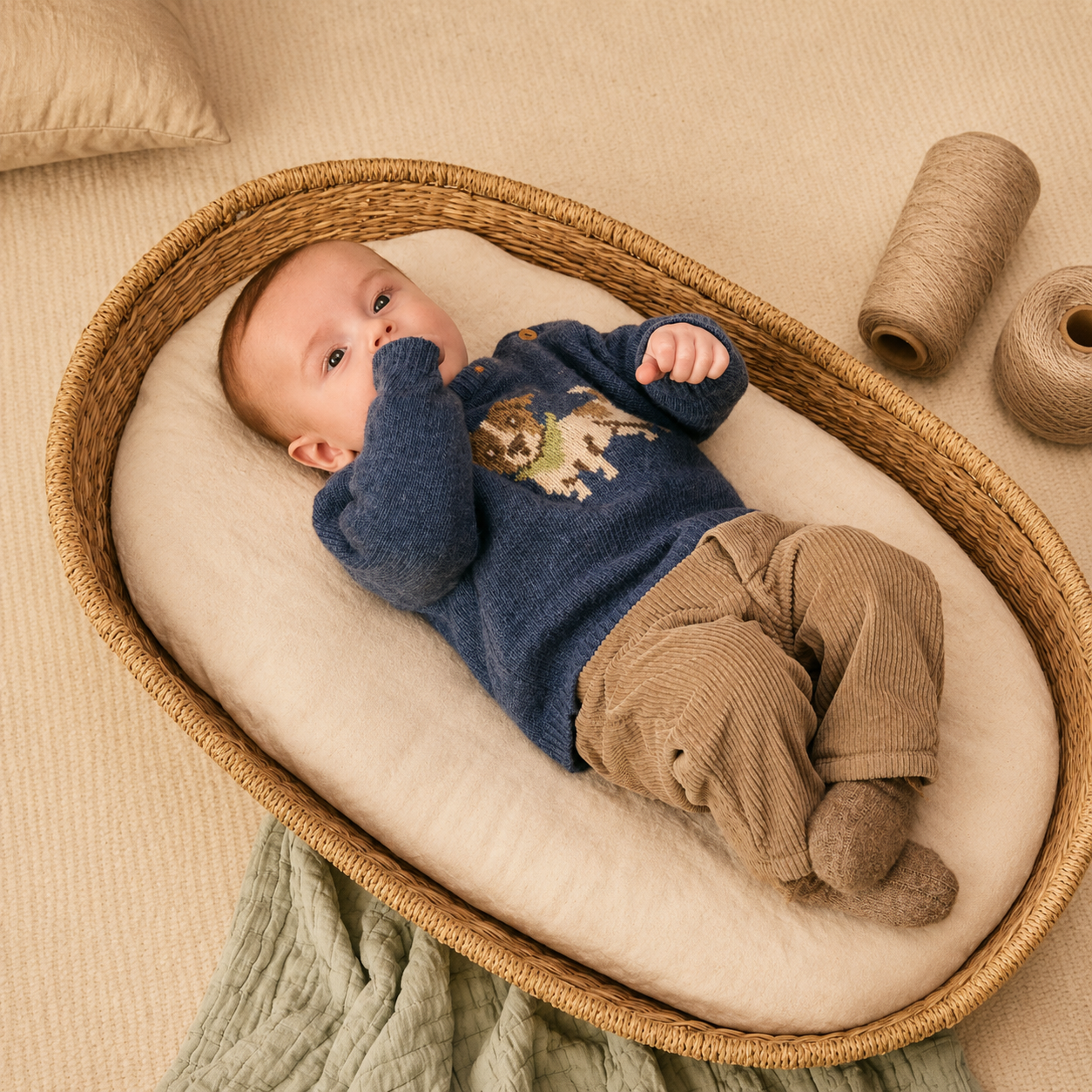 Calças pull-up em bombazine bege da Laranjinha