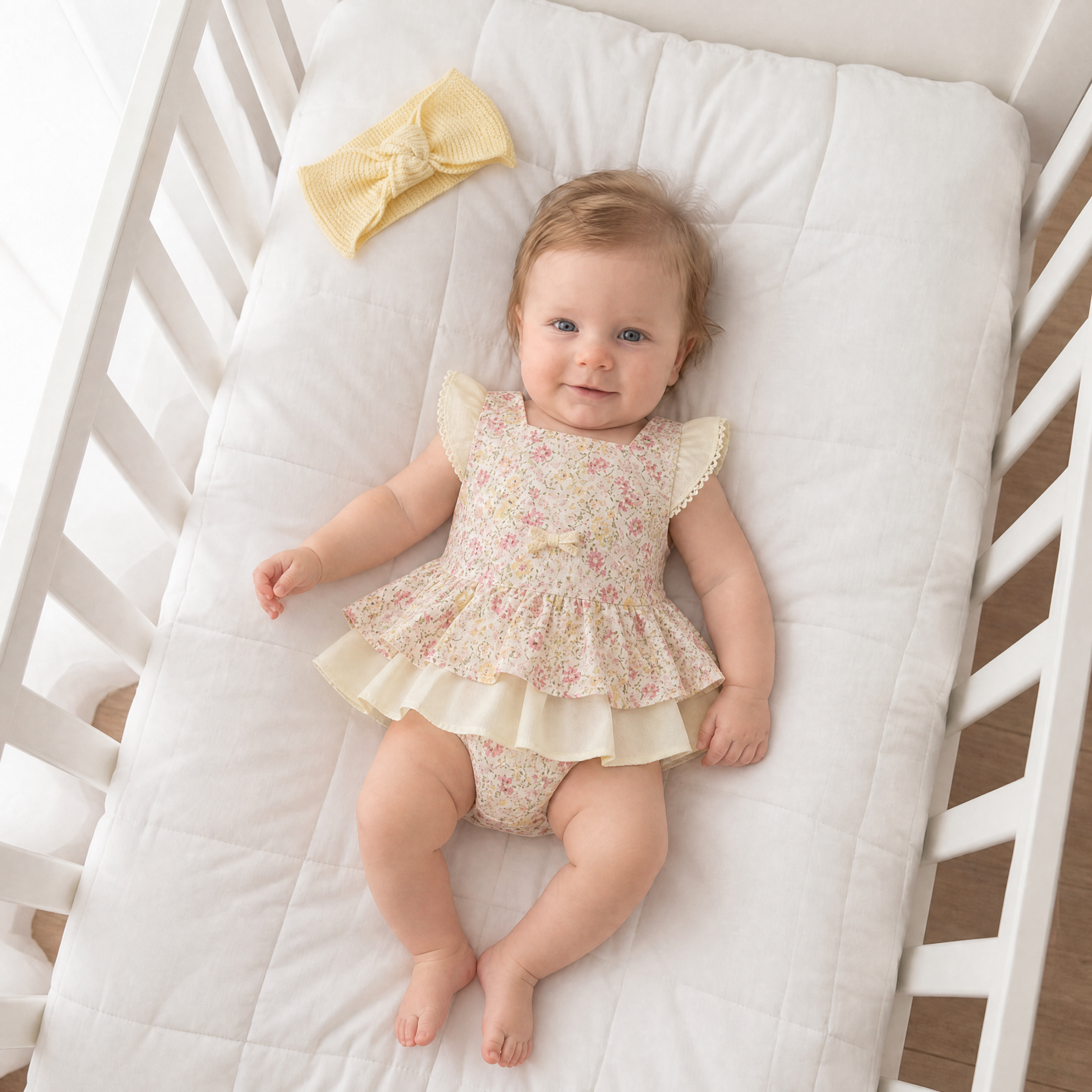 Jardineira para bebe menina com estampado floral da Pangasa "Petals"