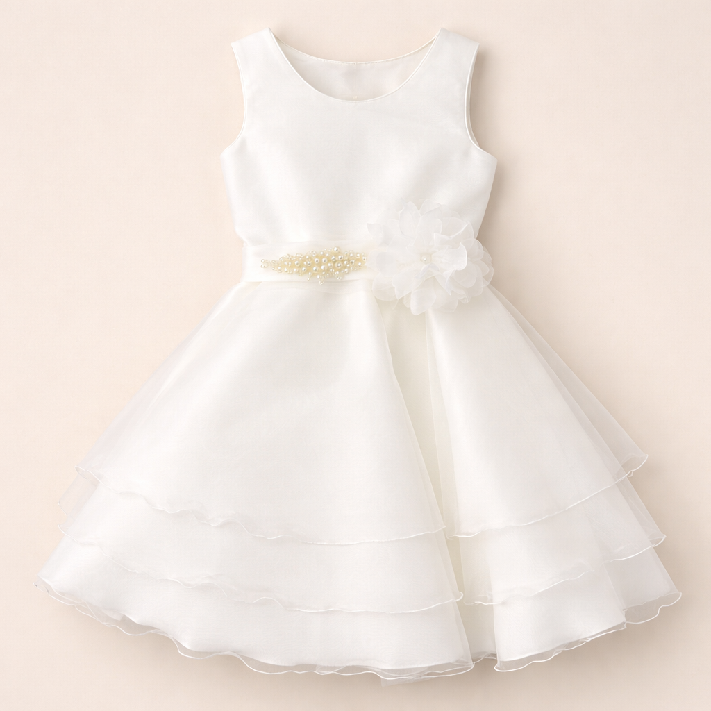 Vestido de cerimónia tule branco com folhos da Miss Leod