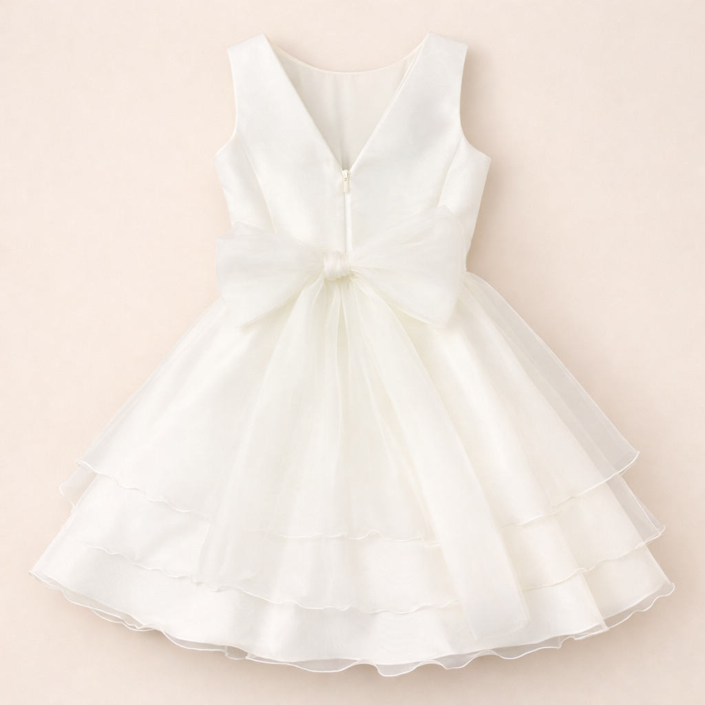 Vestido de cerimónia tule branco com folhos da Miss Leod
