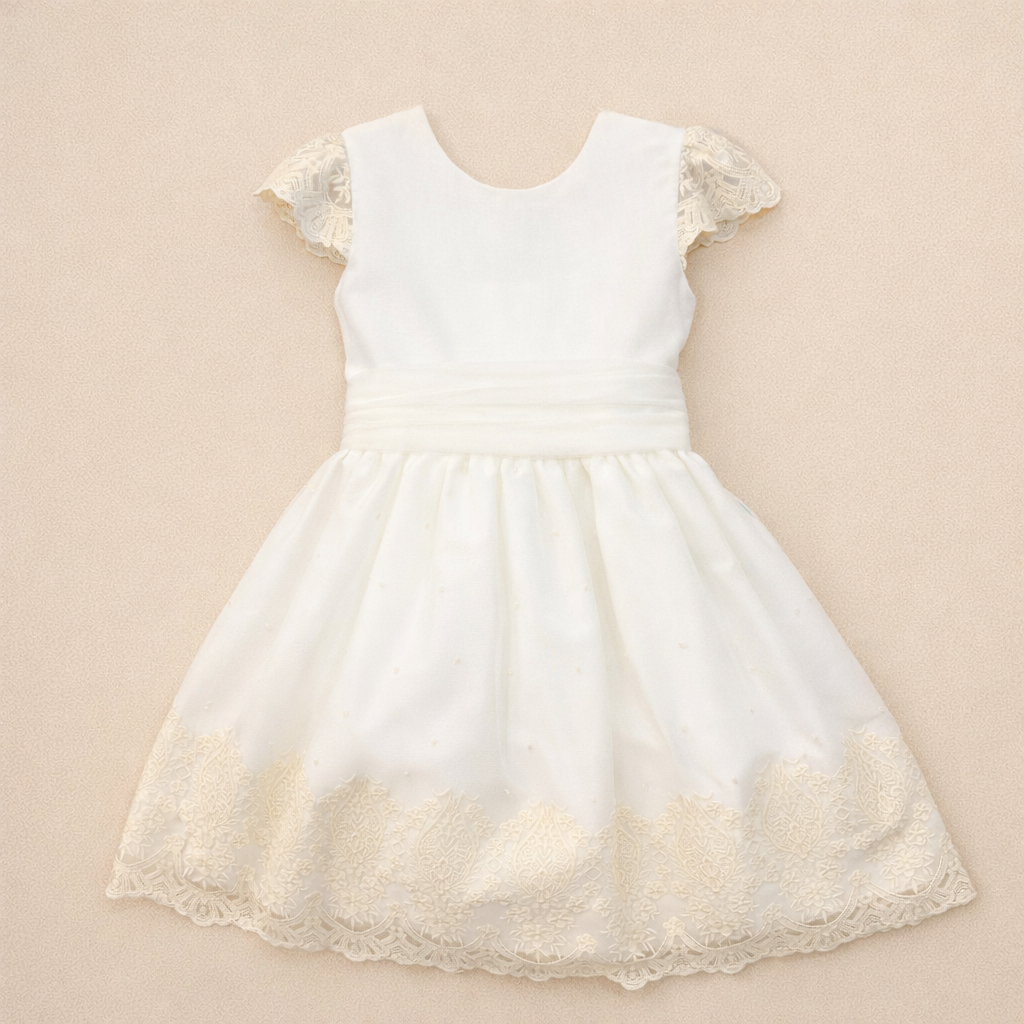 Vestido cerimónia menina em tule com faixa pérola da Niseret