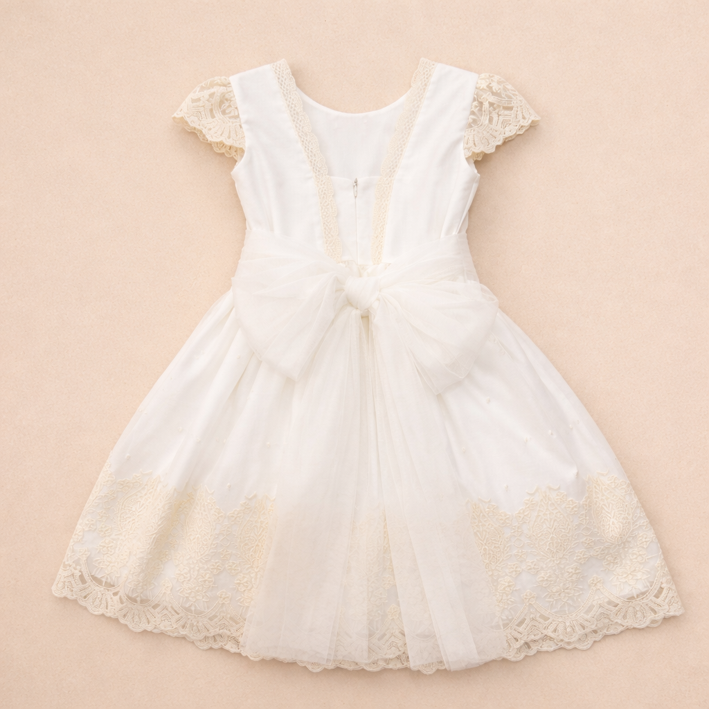 Vestido cerimónia menina em tule com faixa pérola da Niseret