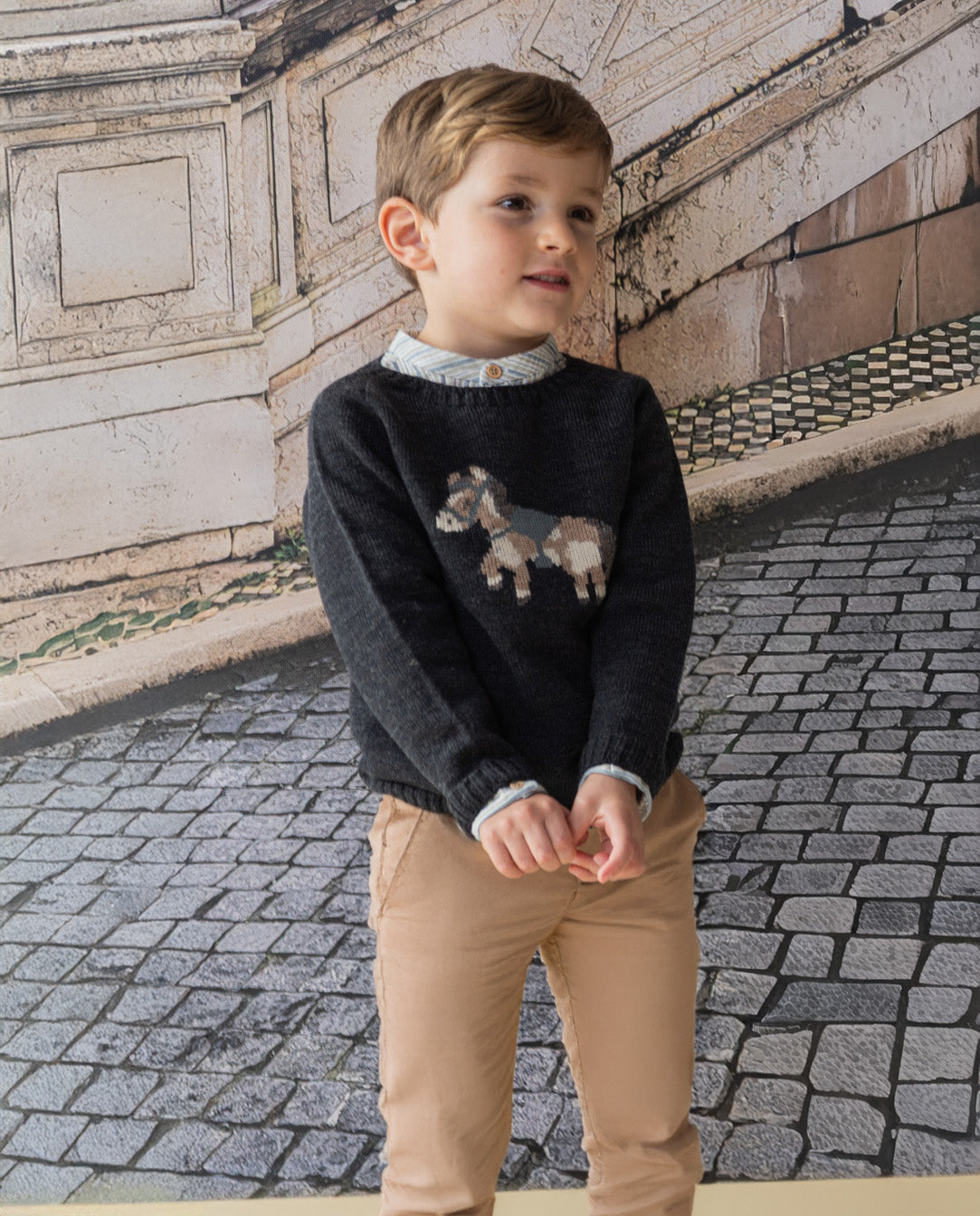 Camisola em malha cinza escuro com estampado de cavalinho da Fina Ejerique "Jade oak"
