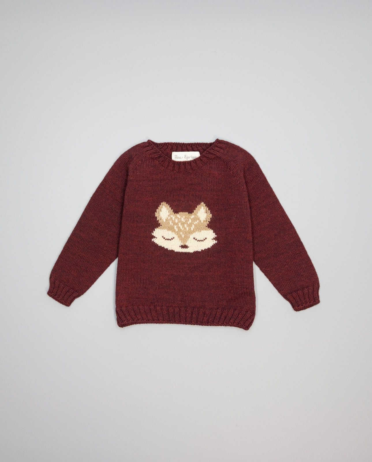 Camisola em malha bordô com estampado raposa em jacquard Fina Ejerique "Burgundy"