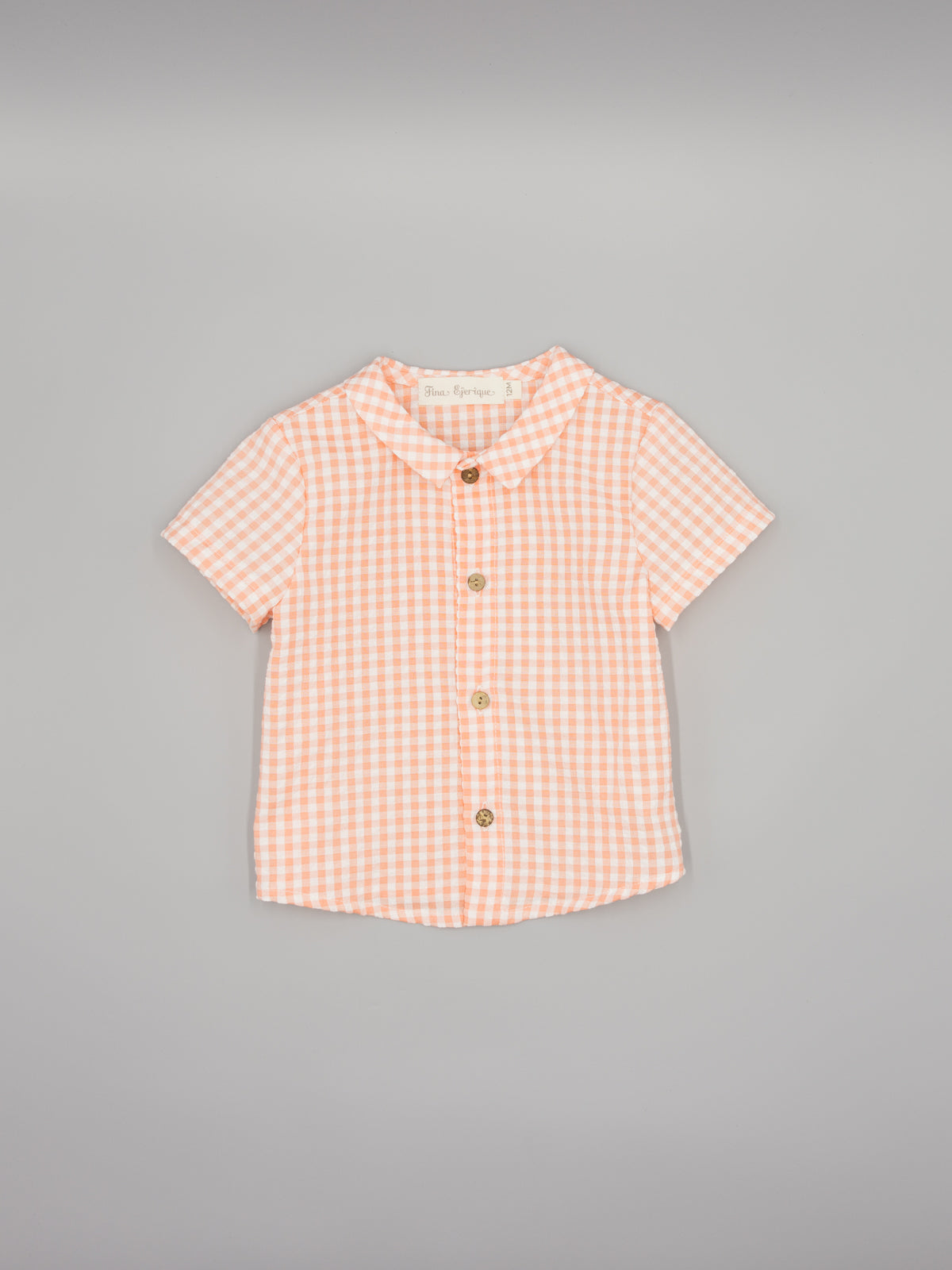 Conjunto camisa xadrez tom salmão e calção com alças em sarga da Fina Ejerique "PINK"