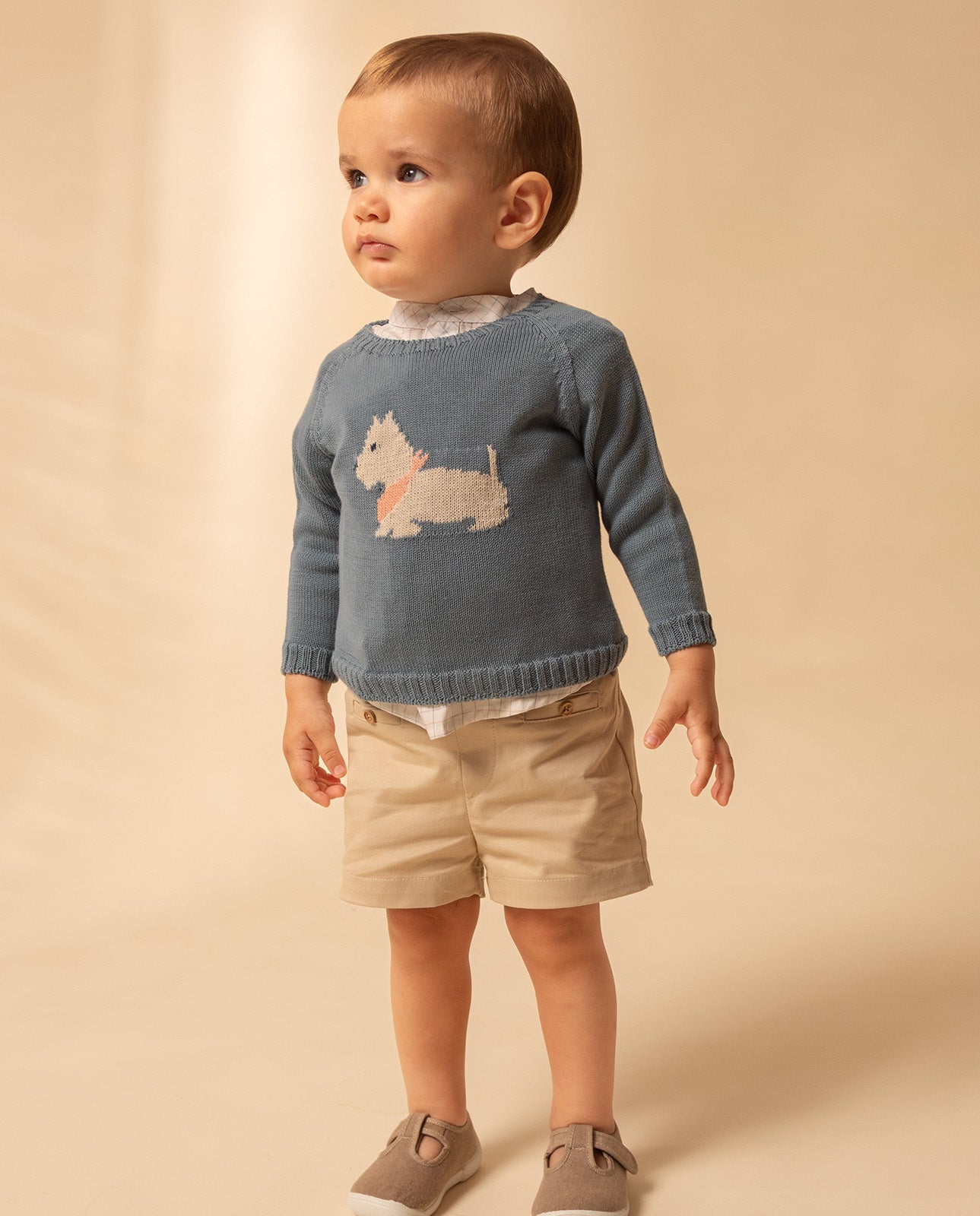 Camisola em malha azul petróleo com cãozinho da Fina Ejerique "PINK"