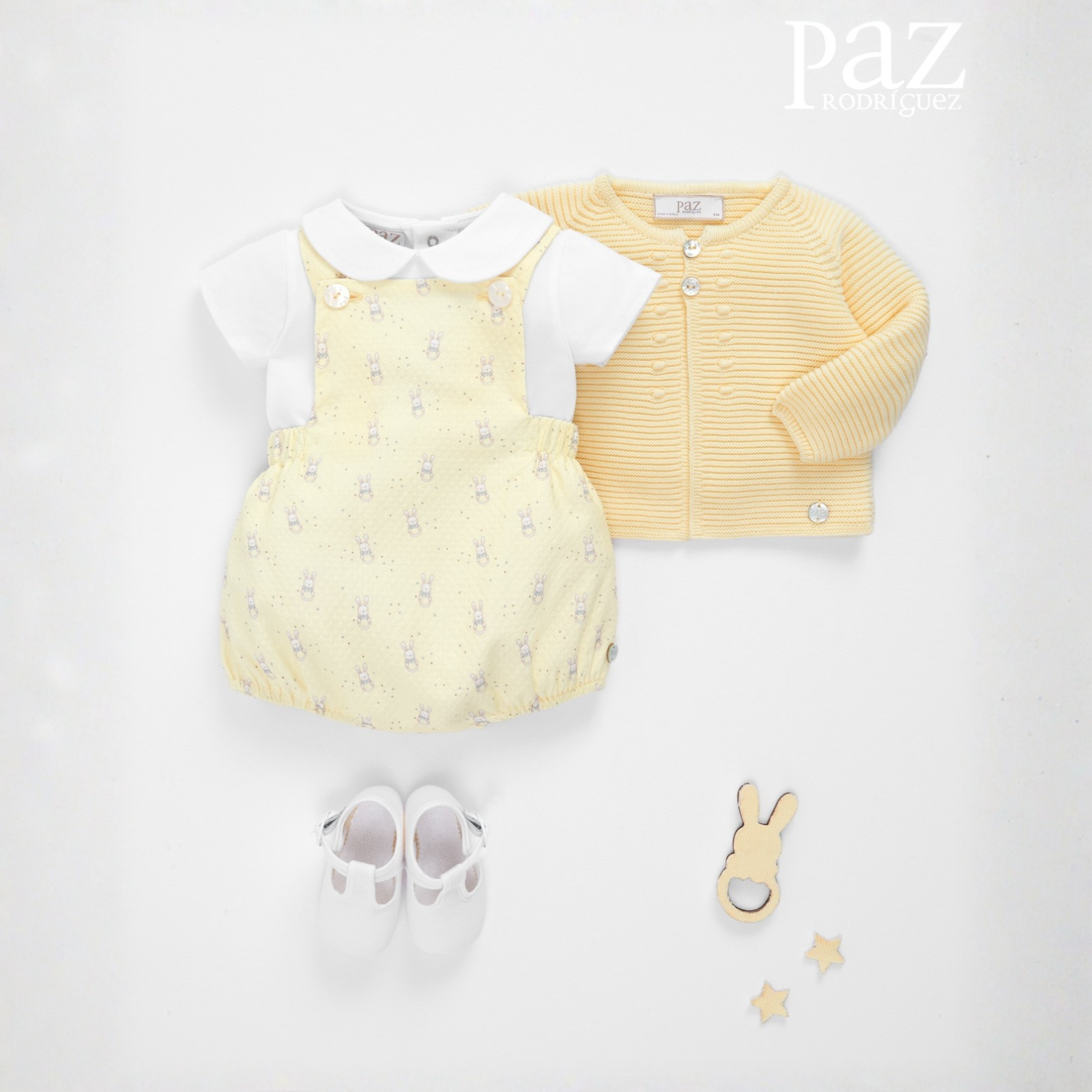 Conjunto body branca e jardineira amarela da Paz Rodriguez "Albor"