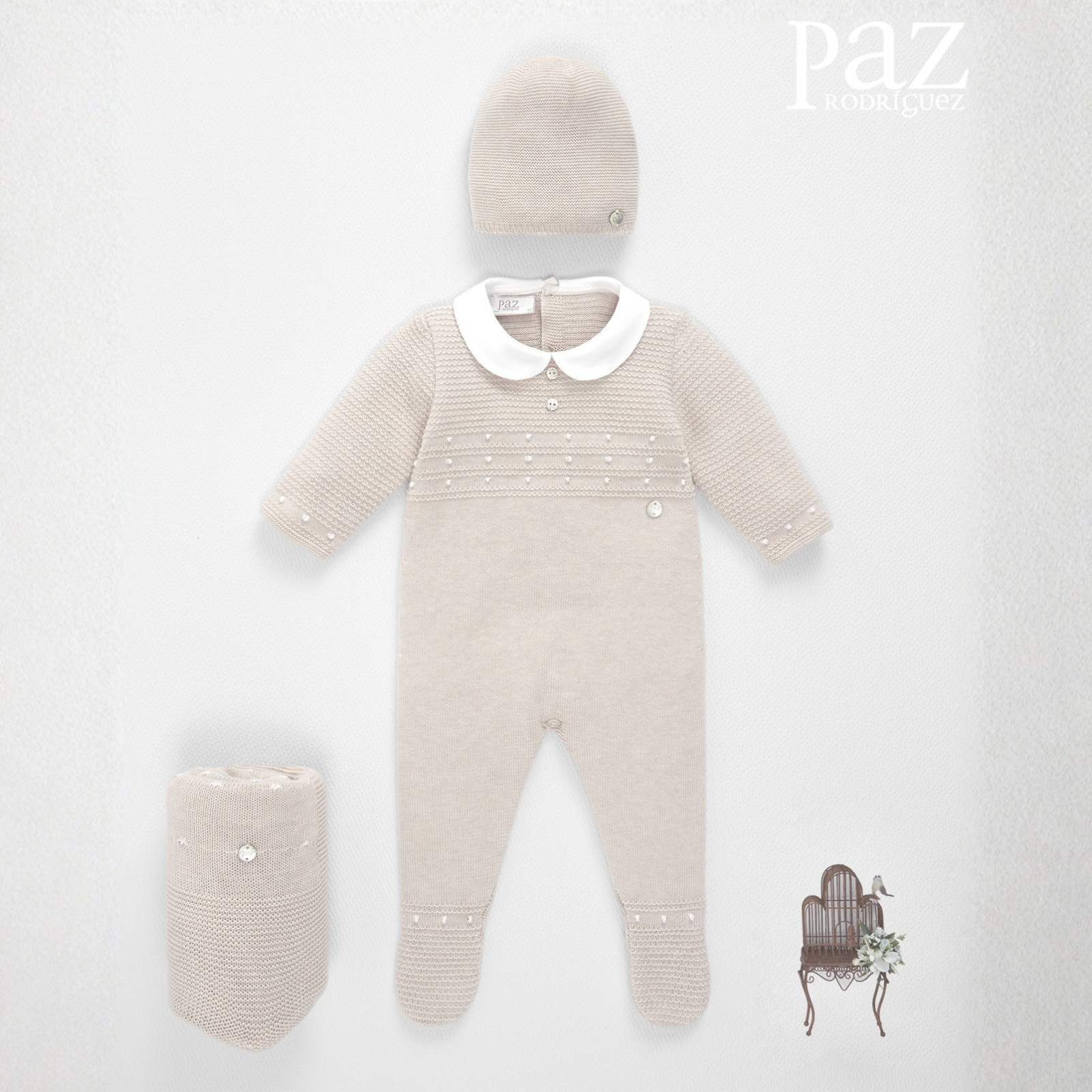 Babygrow em malha bege da Paz Rodriguez "Nectar"