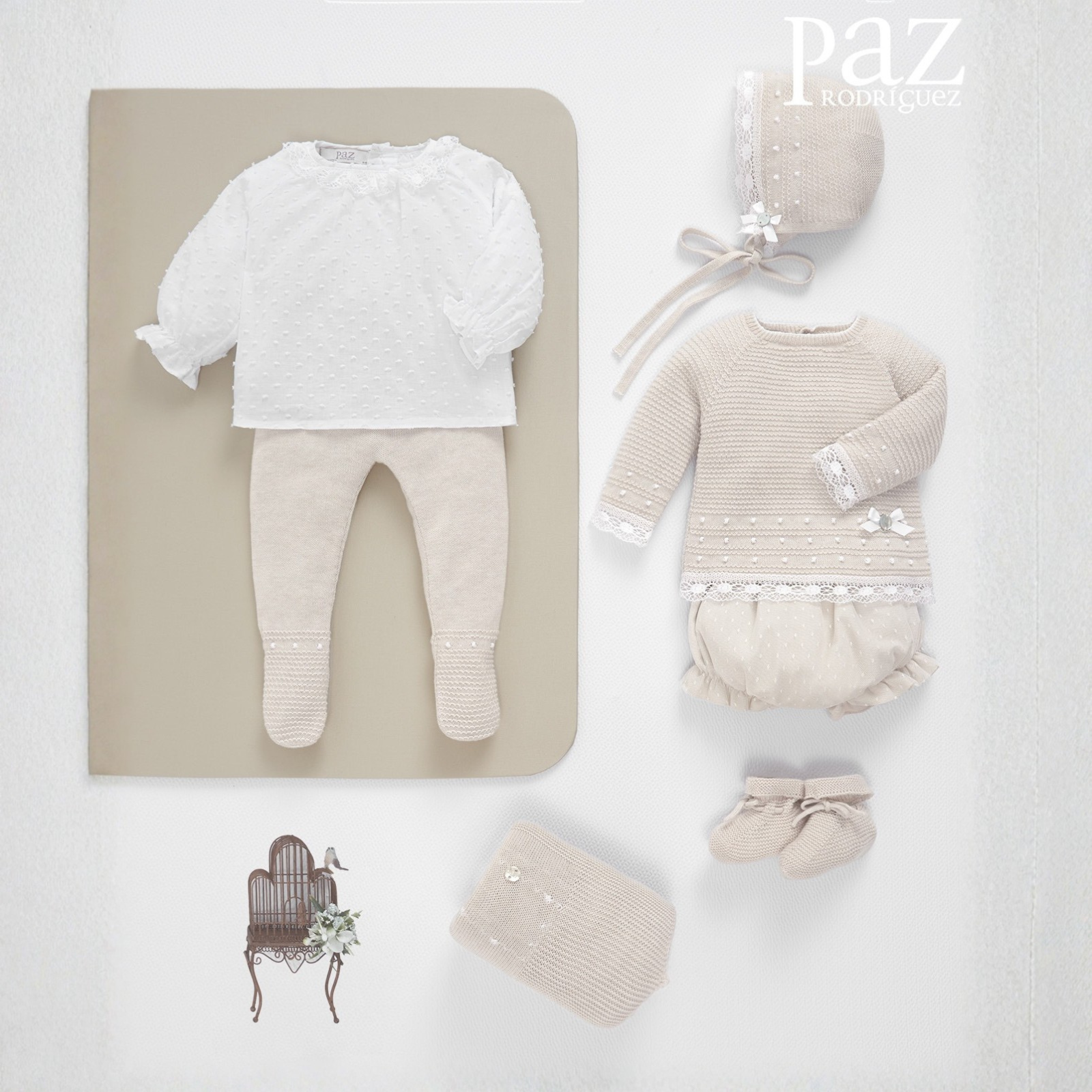 Conjunto recém nascido bege da Paz Rodriguez "Nectar"