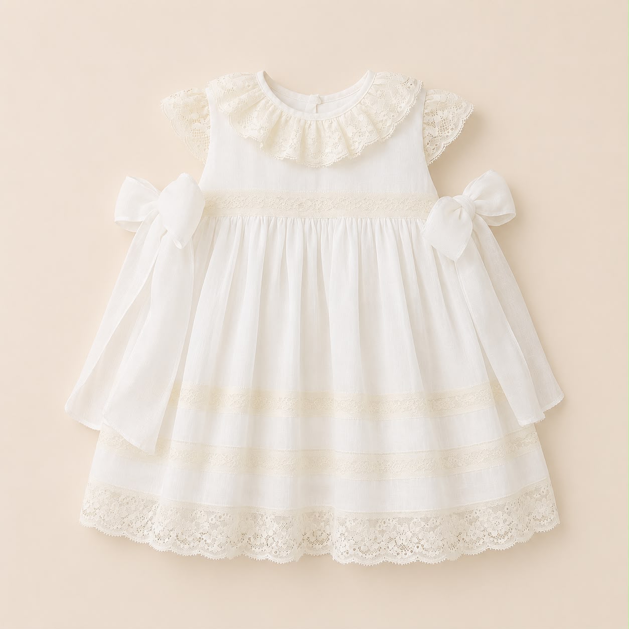 Vestido e tapa fraldas cerimónia com renda valenciana da The Baby Concept