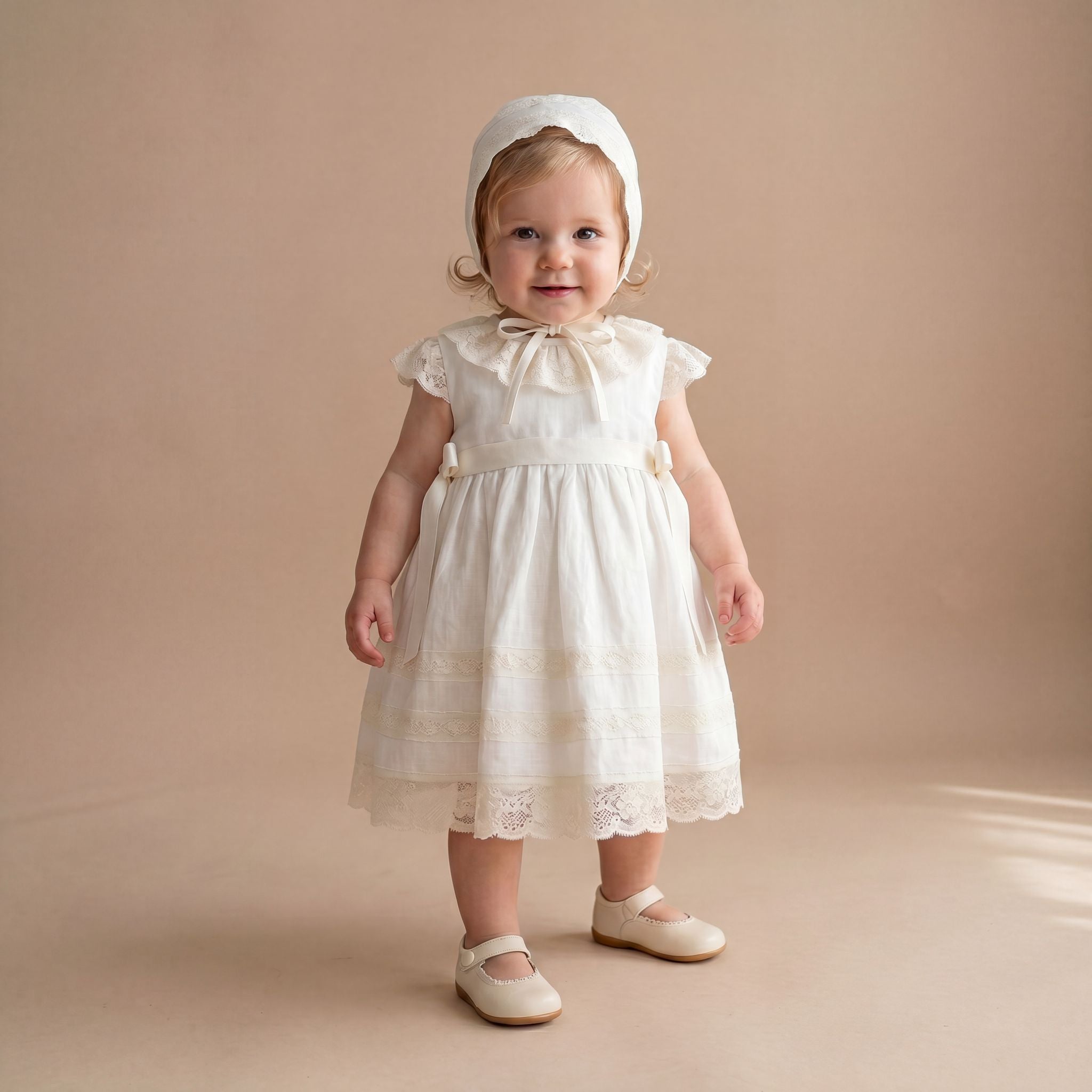 Touca de cerimónia com renda valenciana da "The Baby Concept"