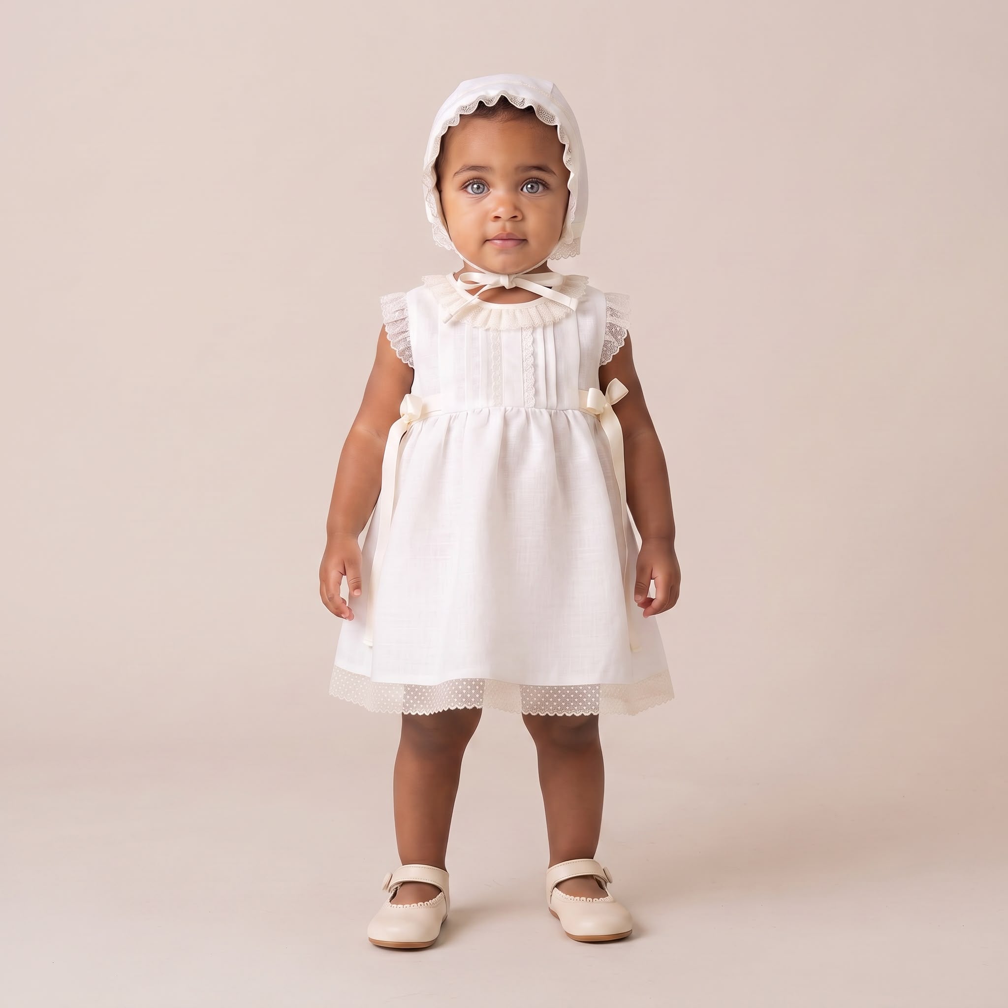 Touca de cerimónia em linho com renda da "The Baby Concept"