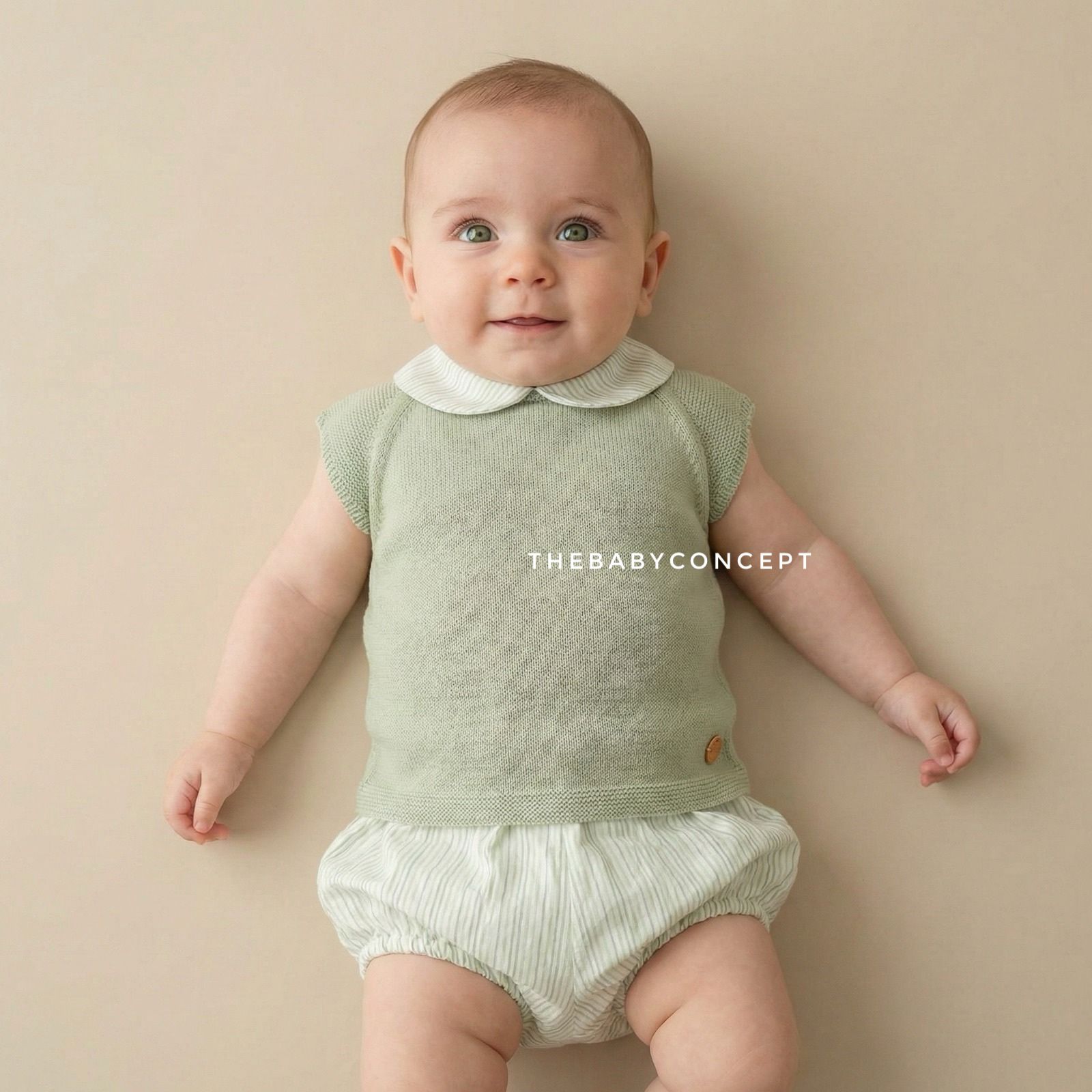 Conjunto camisola verde e tapa fraldas com riscas da Pangasa