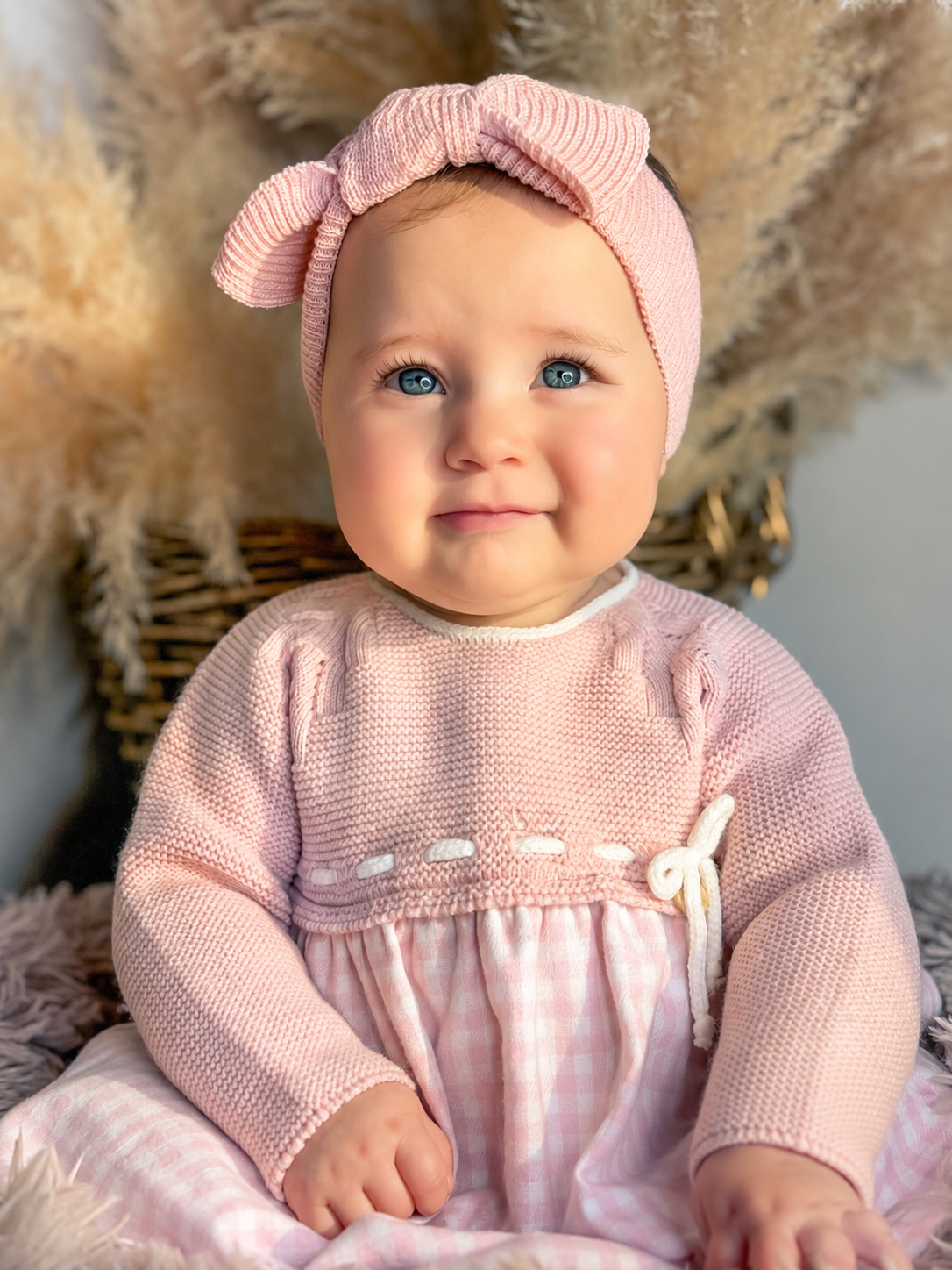 Vestido combinado com vichy rosa da Pangasa "Soft"