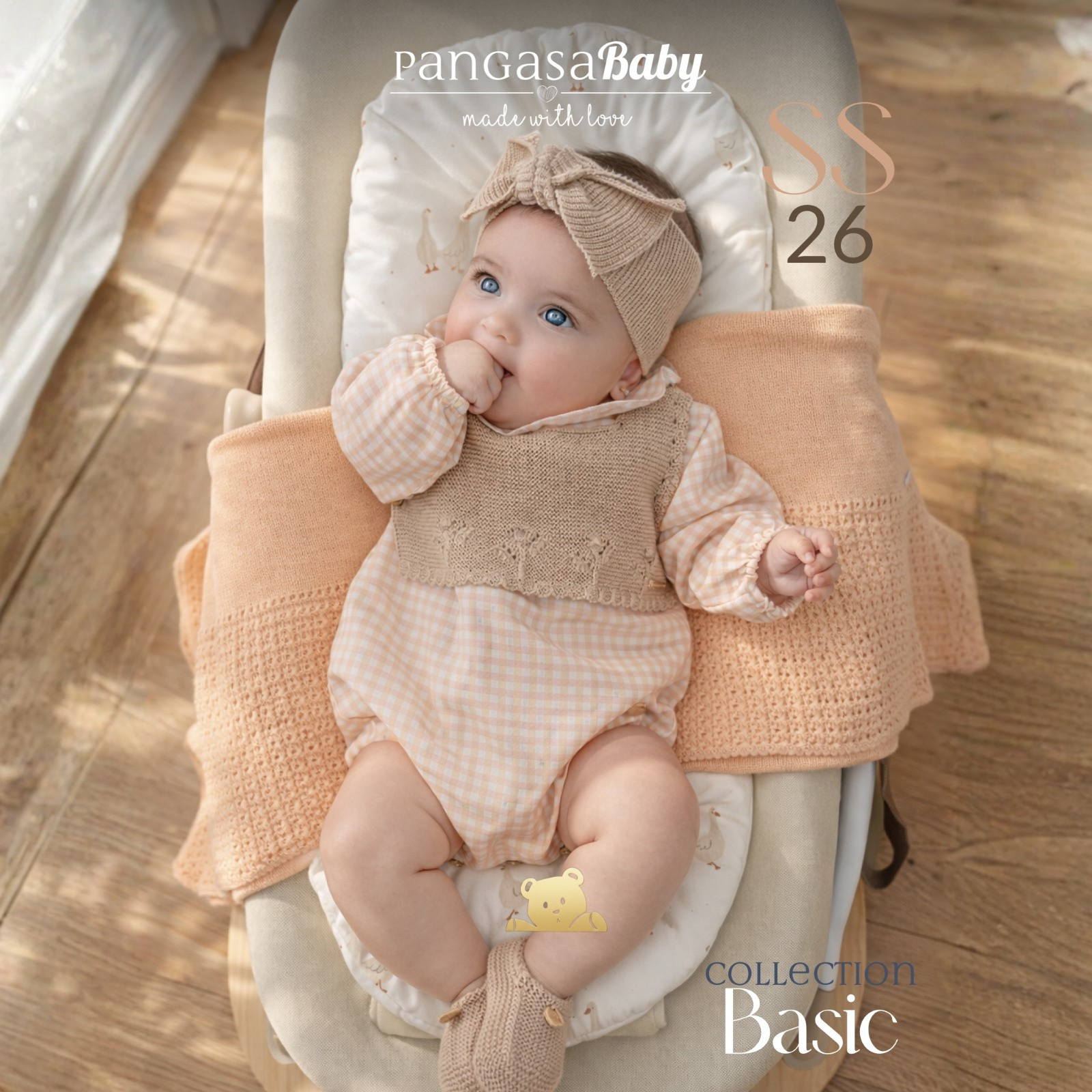 Fofo estampado vichy com colete de malha camel da Pangasa