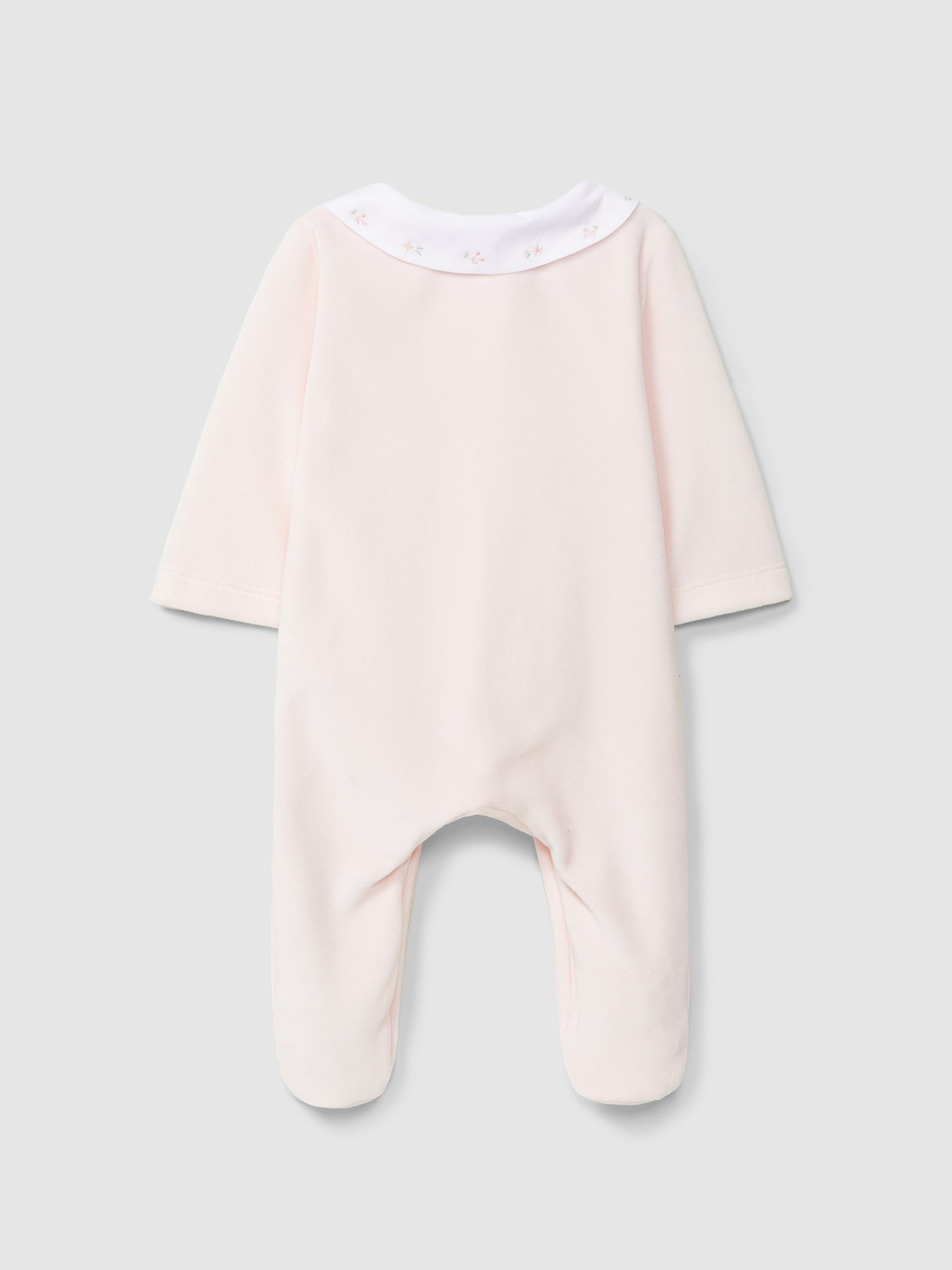 Babygrow em veludo gola com bordado flores delicadas da Laranjinha