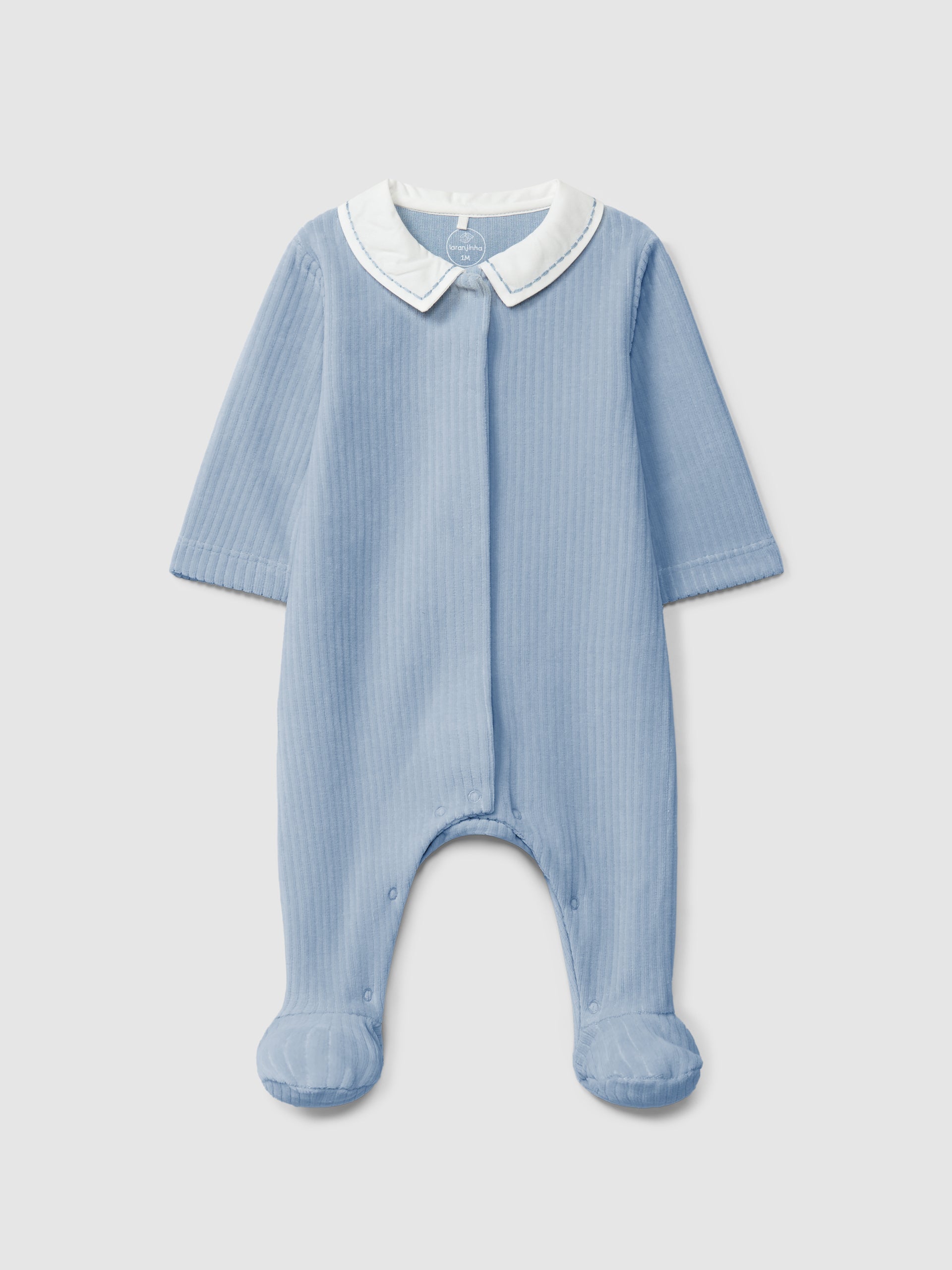 Babygrow azul com gola em bico da Laranjinha
