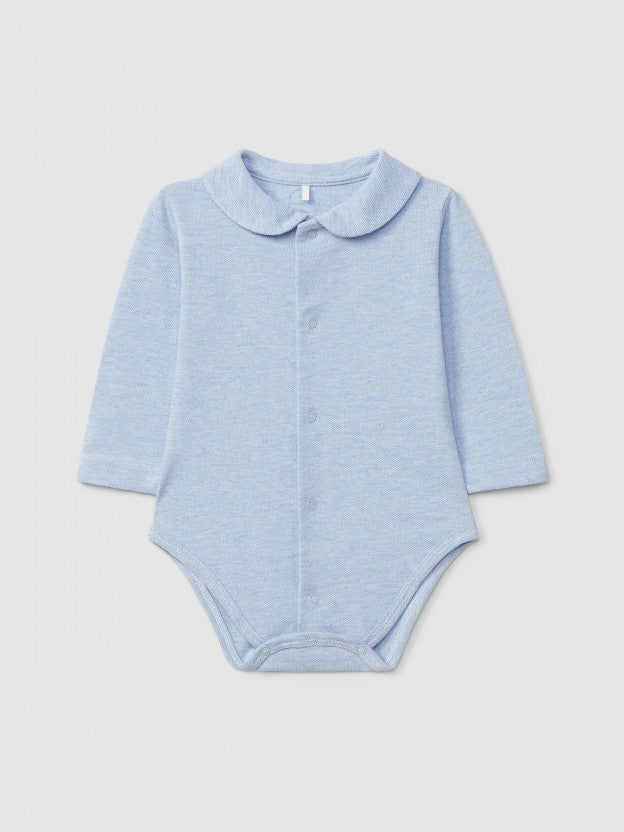 Body azul em piquet gola redonda da Laranjinha