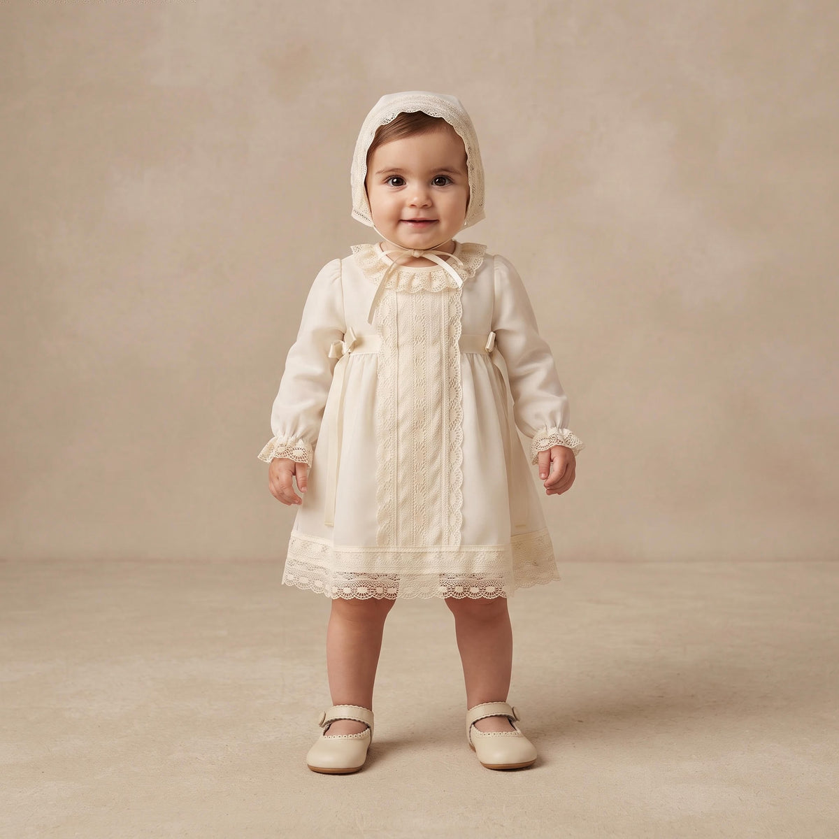 Vestido cerimónia manga comprida com renda de algodão da "The Baby Concept"