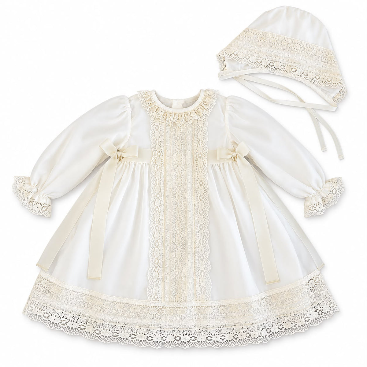 Vestido cerimónia manga comprida com renda de algodão da "The Baby Concept"