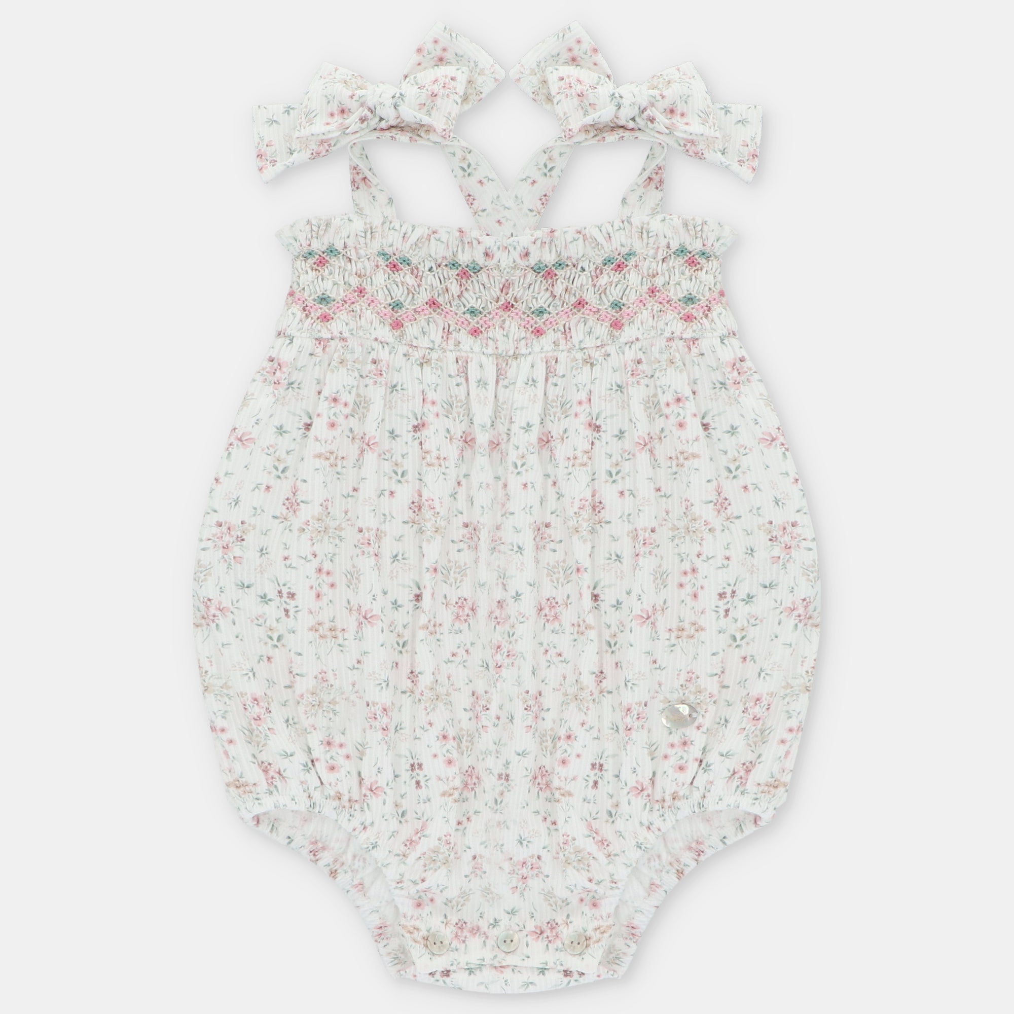 Jardineira floral com favos de mel para bebe da Martín Aranda "Toronto"