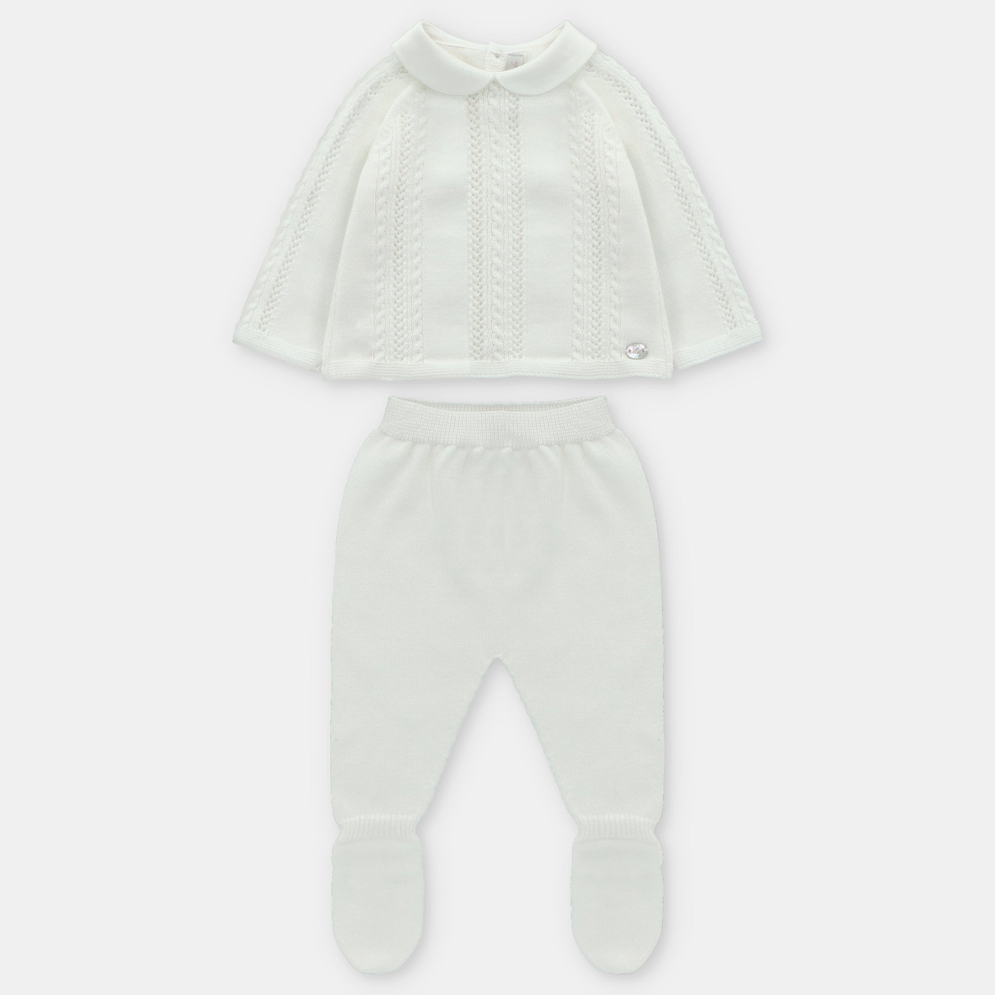 Conjunto recém-nascido e gorro em branco da Martín Aranda "Regina"