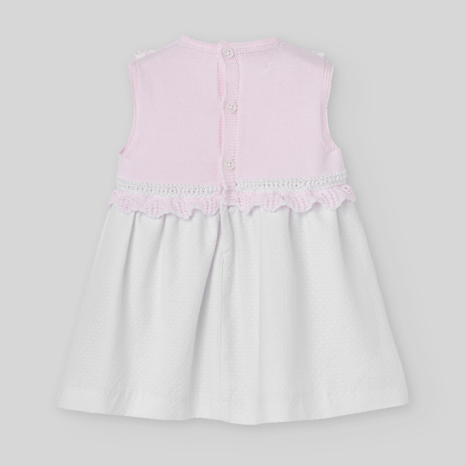 Vestido combinado e tapa fralda rosa e branco da Paz Rodriguez "Alaia"