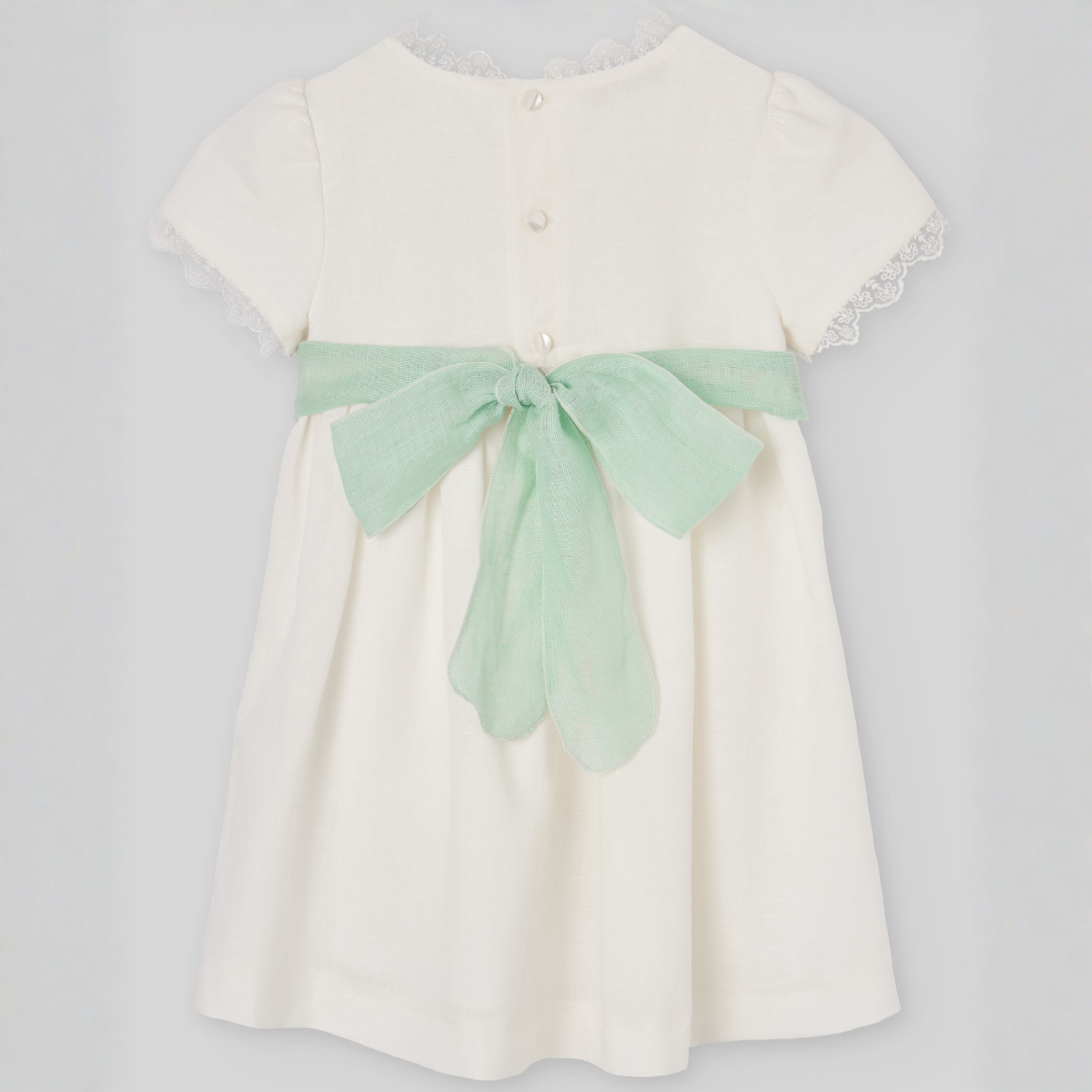 Vestido e tapa fralda para cerimonia pérola e verde da Paz Rodriguez "Cerimónia"