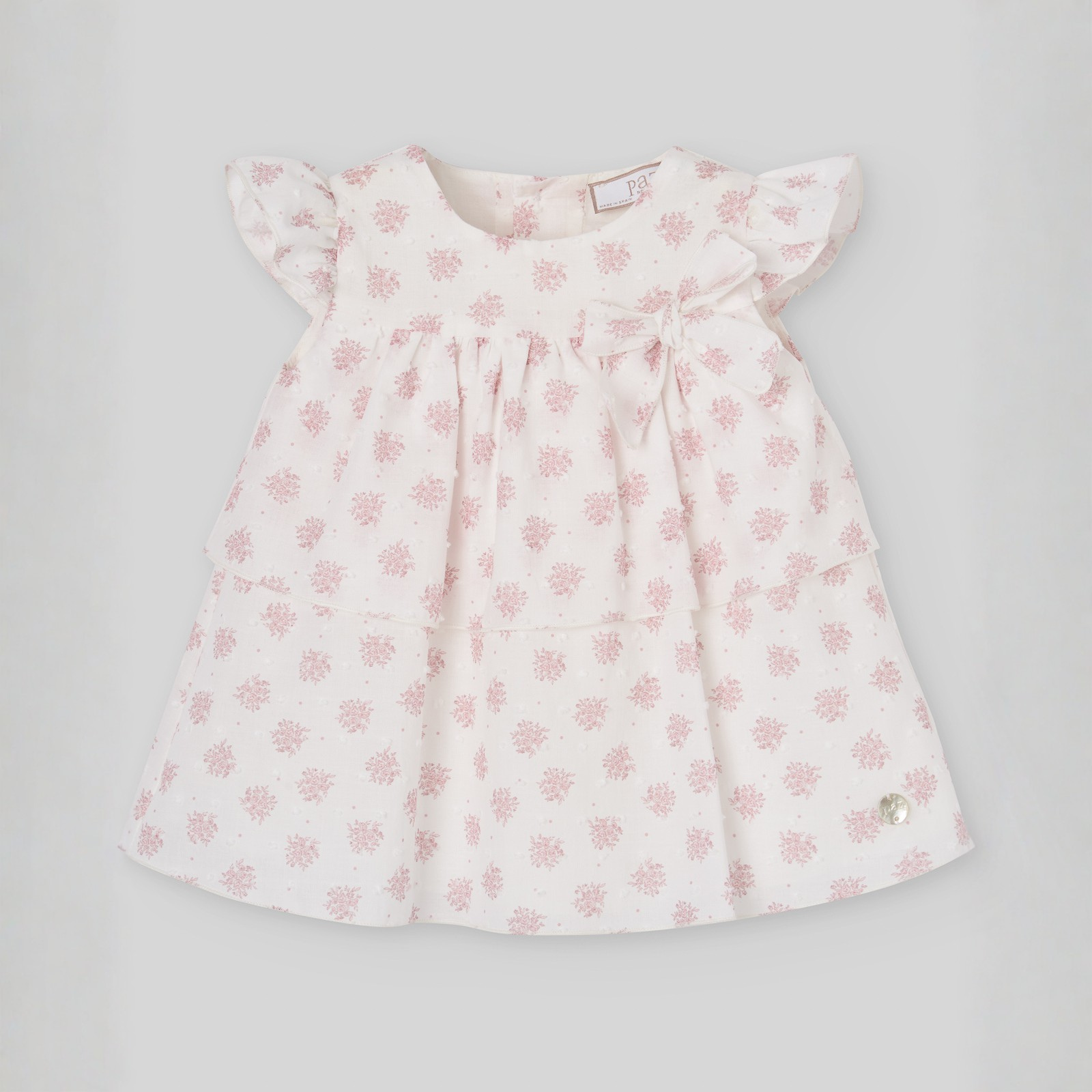 Vestido padrão rosa e tapa fralda da Paz Rodriguez "Mimosa"