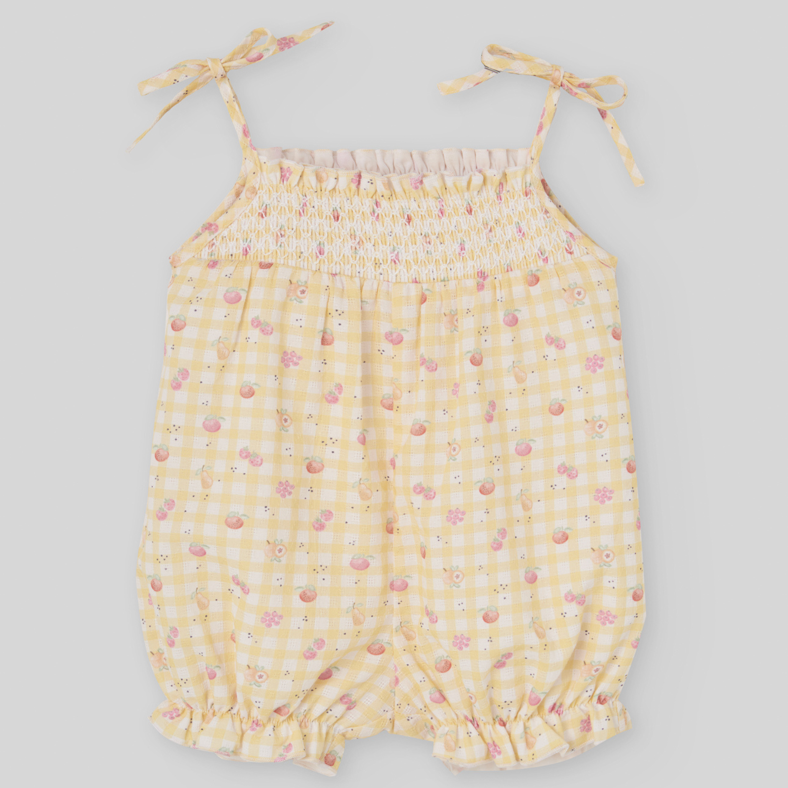 Fofo com alças estampado vichy amarelo da Paz Rodriguez "Frutitas"