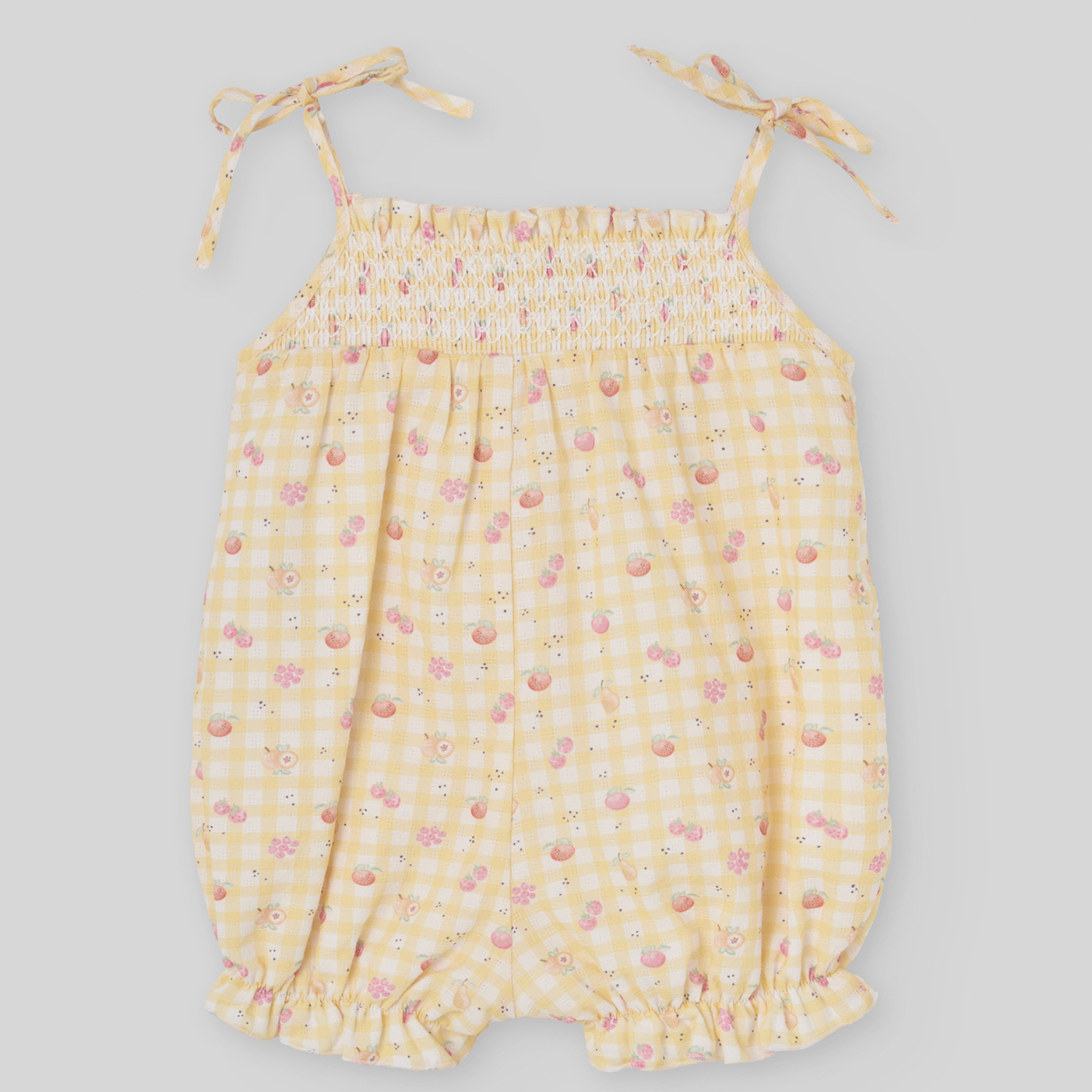 Fofo com alças estampado vichy amarelo da Paz Rodriguez "Frutitas"